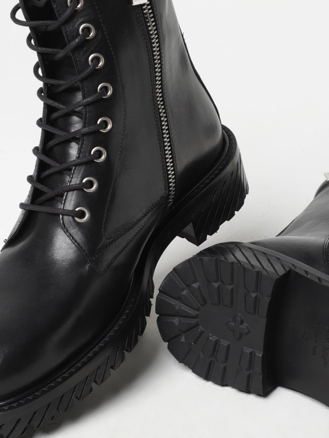OFF-WHITE BOOT: Off-White leather ankle boots with laces, Black - Img 4
