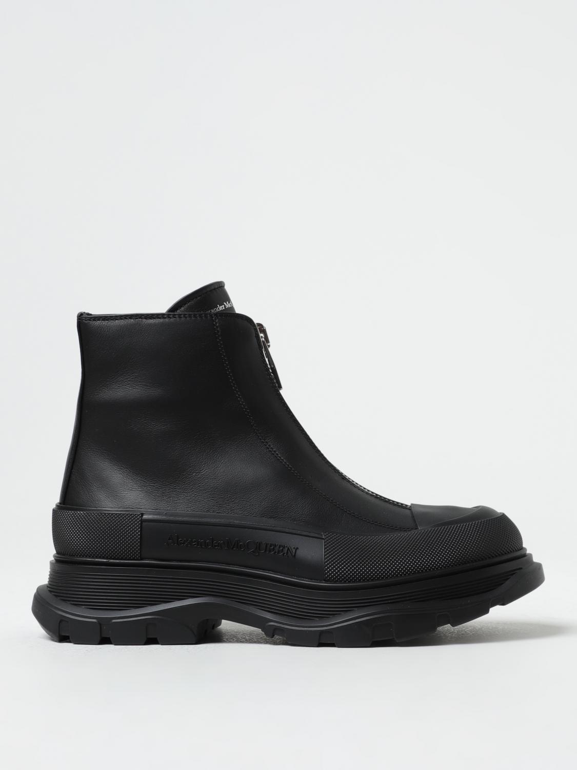 ALEXANDER MCQUEEN FLAT ANKLE BOOTS: Alexander McQueen Zip Tread Slick leather ankle boots, Black - Img 1