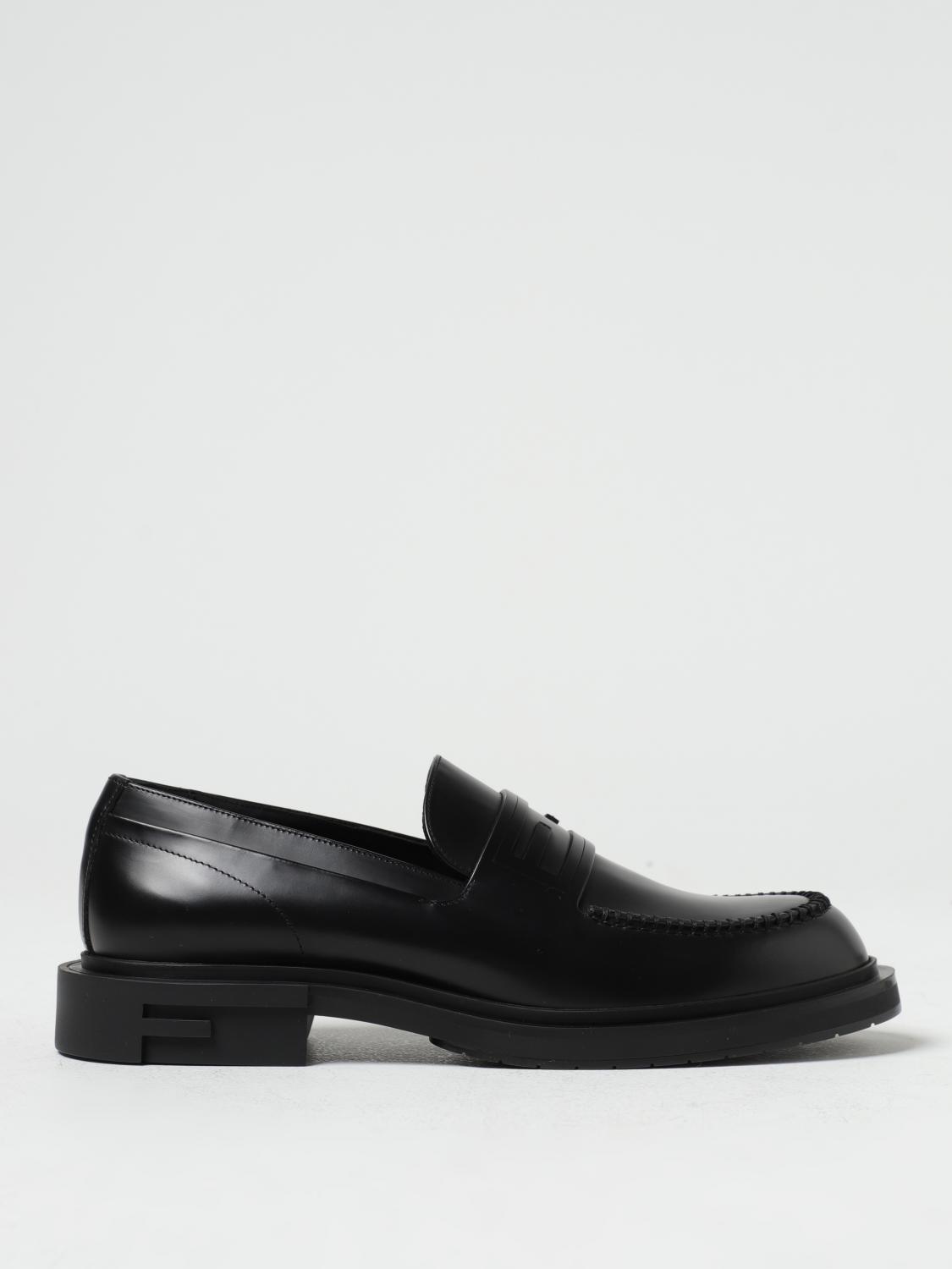 FENDI MOCASSINI: Fendi Frame leather loafers with logo, Black - Img 1