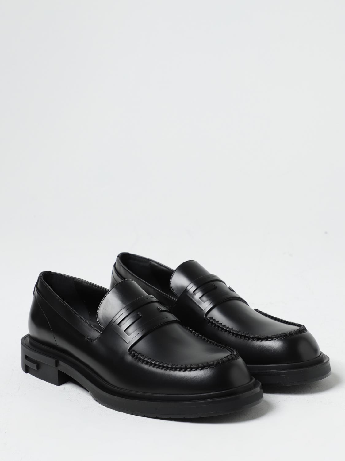 FENDI MOCASSINI: Fendi Frame leather loafers with logo, Black - Img 2