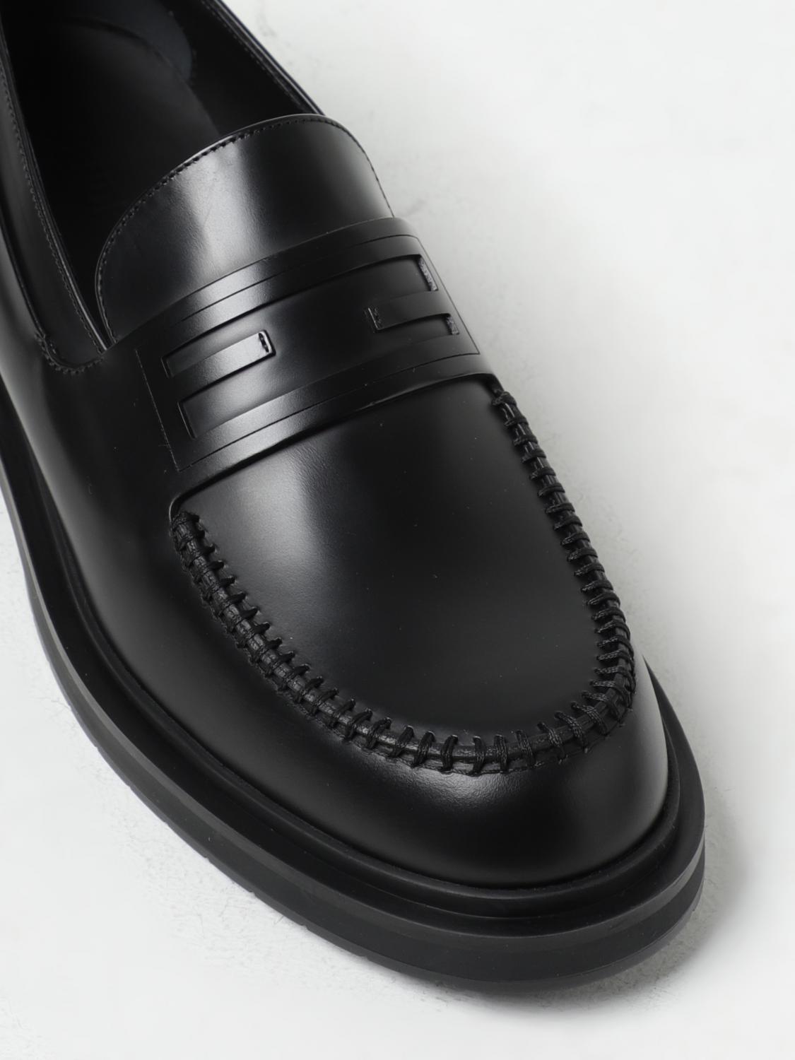 FENDI MOCASSINI: Fendi Frame leather loafers with logo, Black - Img 4