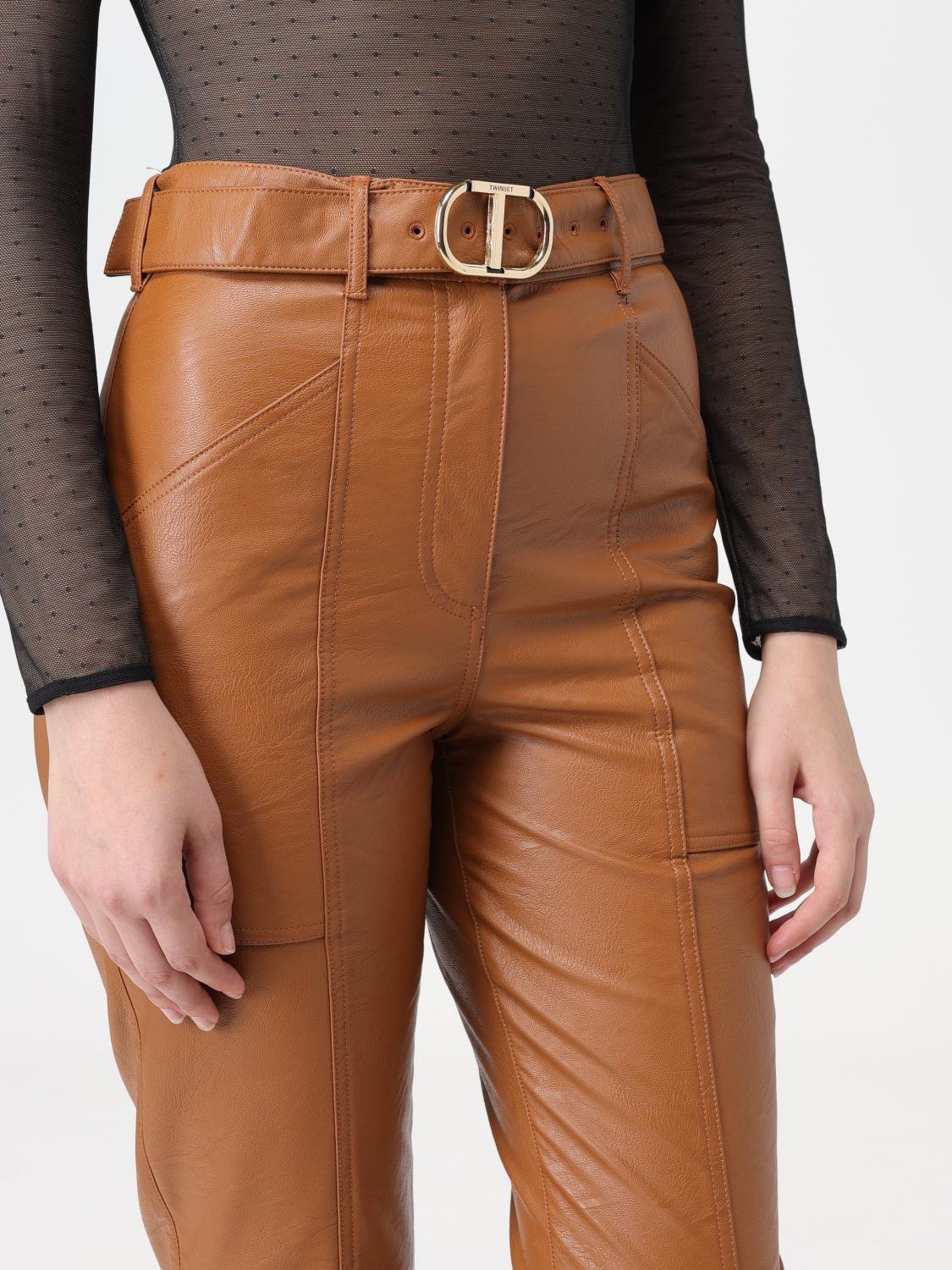 TWINSET PANTALONI: Pantalone Twinset in pelle sintetica, Cuoio - Img 3