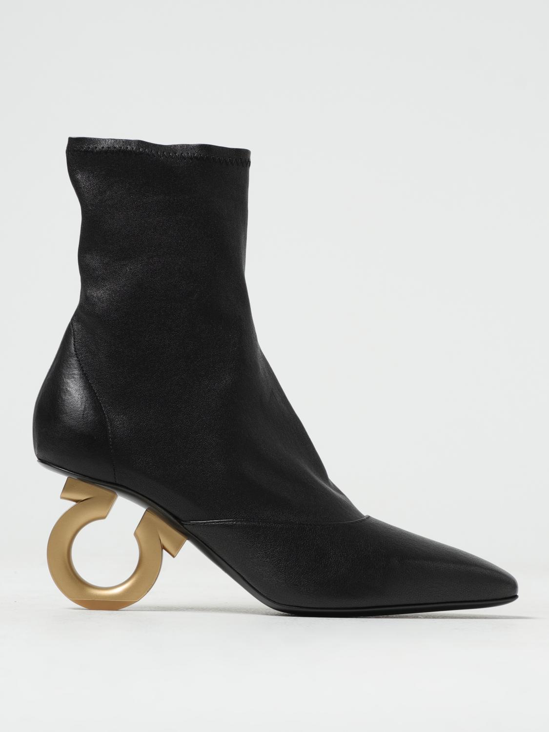 FERRAGAMO STIVALETTI: Stivaletto Elina Ferragamo in nappa con tacco, Nero - Img 1