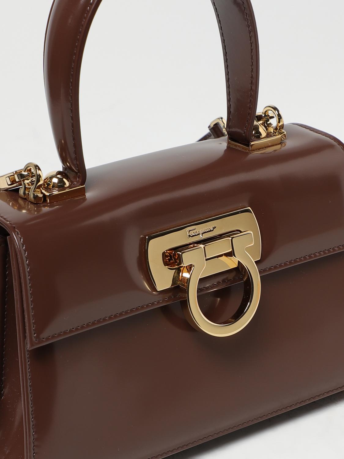 Ferragamo Iconic Top Handle bag in brushed leather - Brown