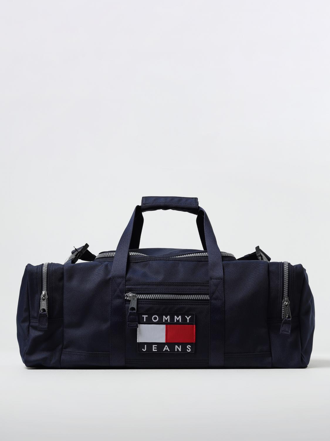 TOMMY JEANS VALIGIA: Borsone Tommy Jeans in tessuto sintetico con logo ricamato, Blue - Img 1