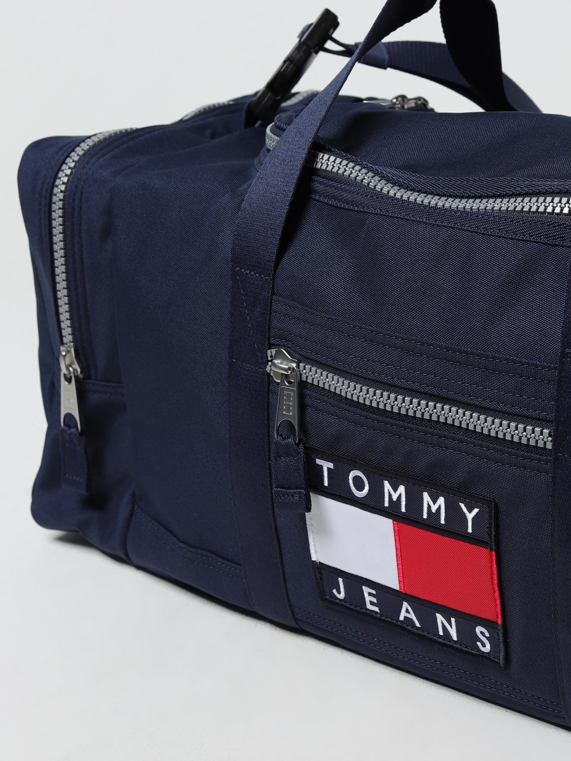 TOMMY JEANS VALIGIA: Borsone Tommy Jeans in tessuto sintetico con logo ricamato, Blue - Img 3