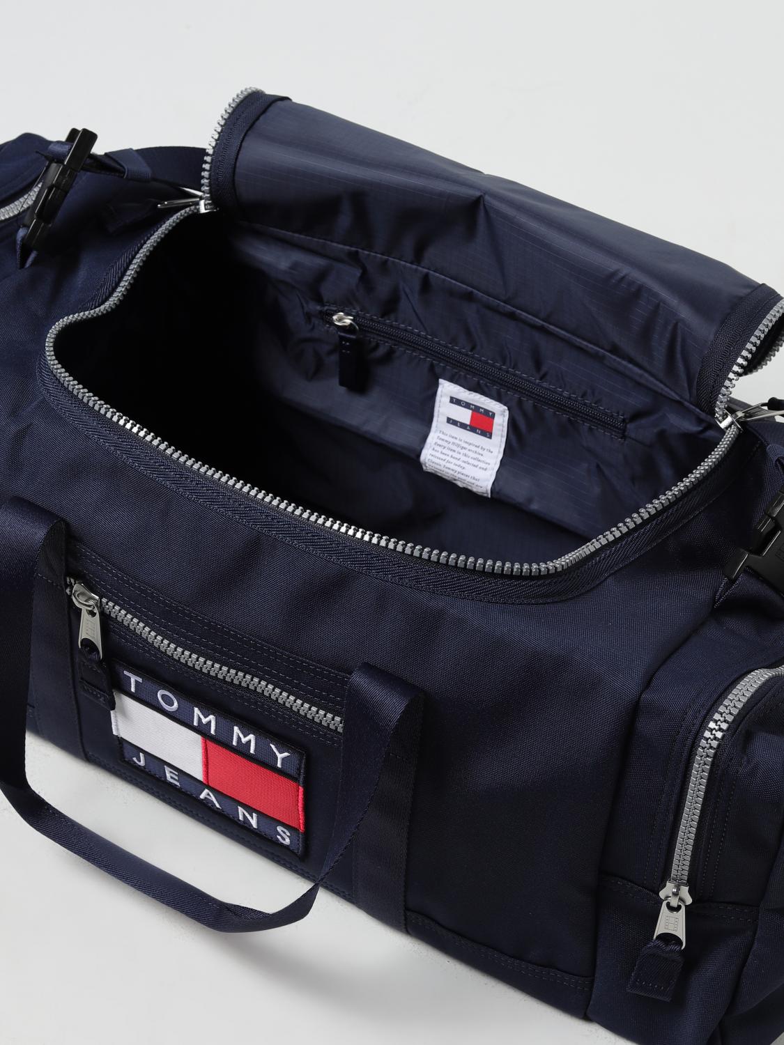 TOMMY JEANS VALIGIA: Borsone Tommy Jeans in tessuto sintetico con logo ricamato, Blue - Img 4