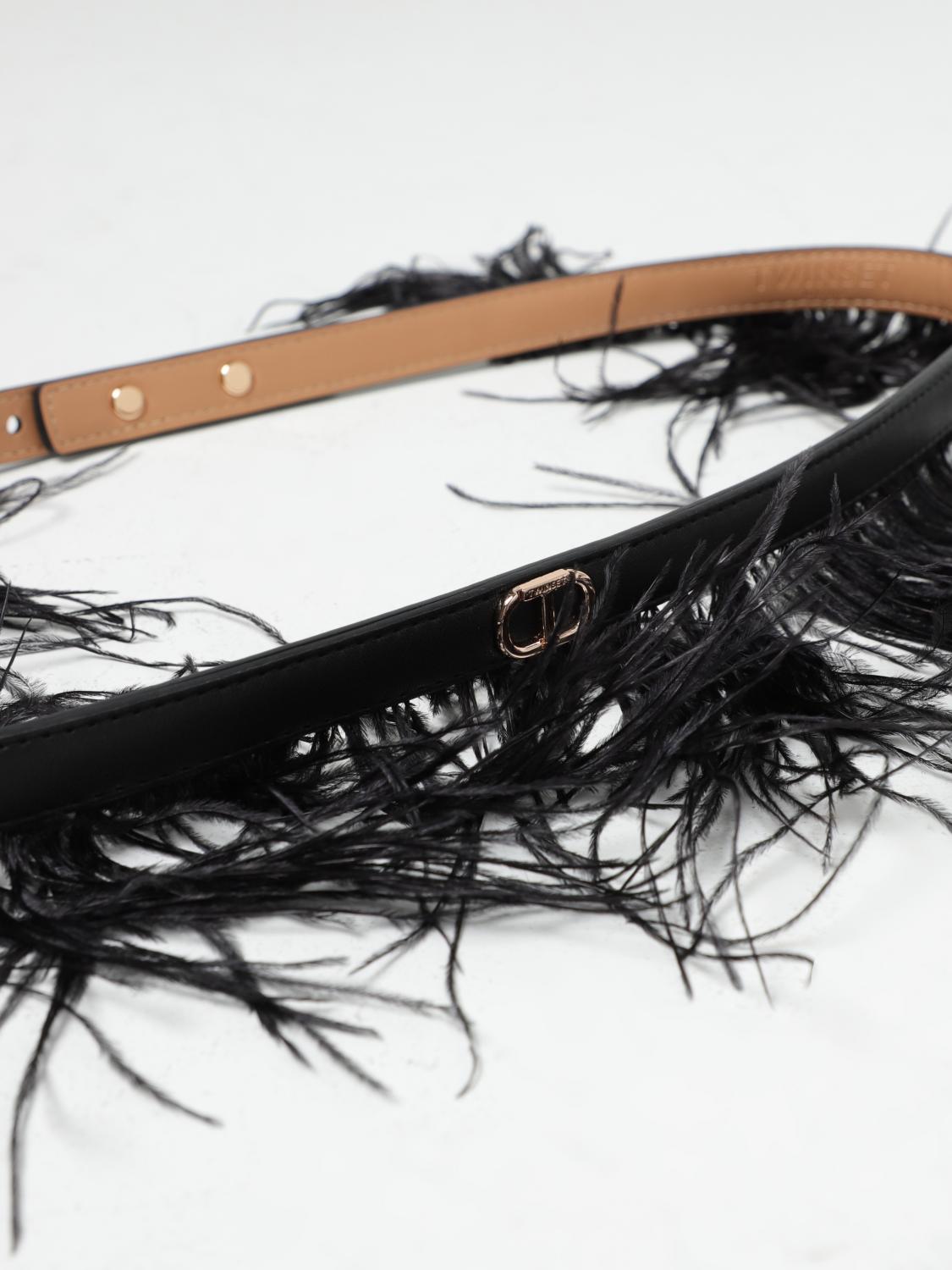 TWINSET CINTURA: Cintura Twinset in pelle sintetica e piume, Nero - Img 2