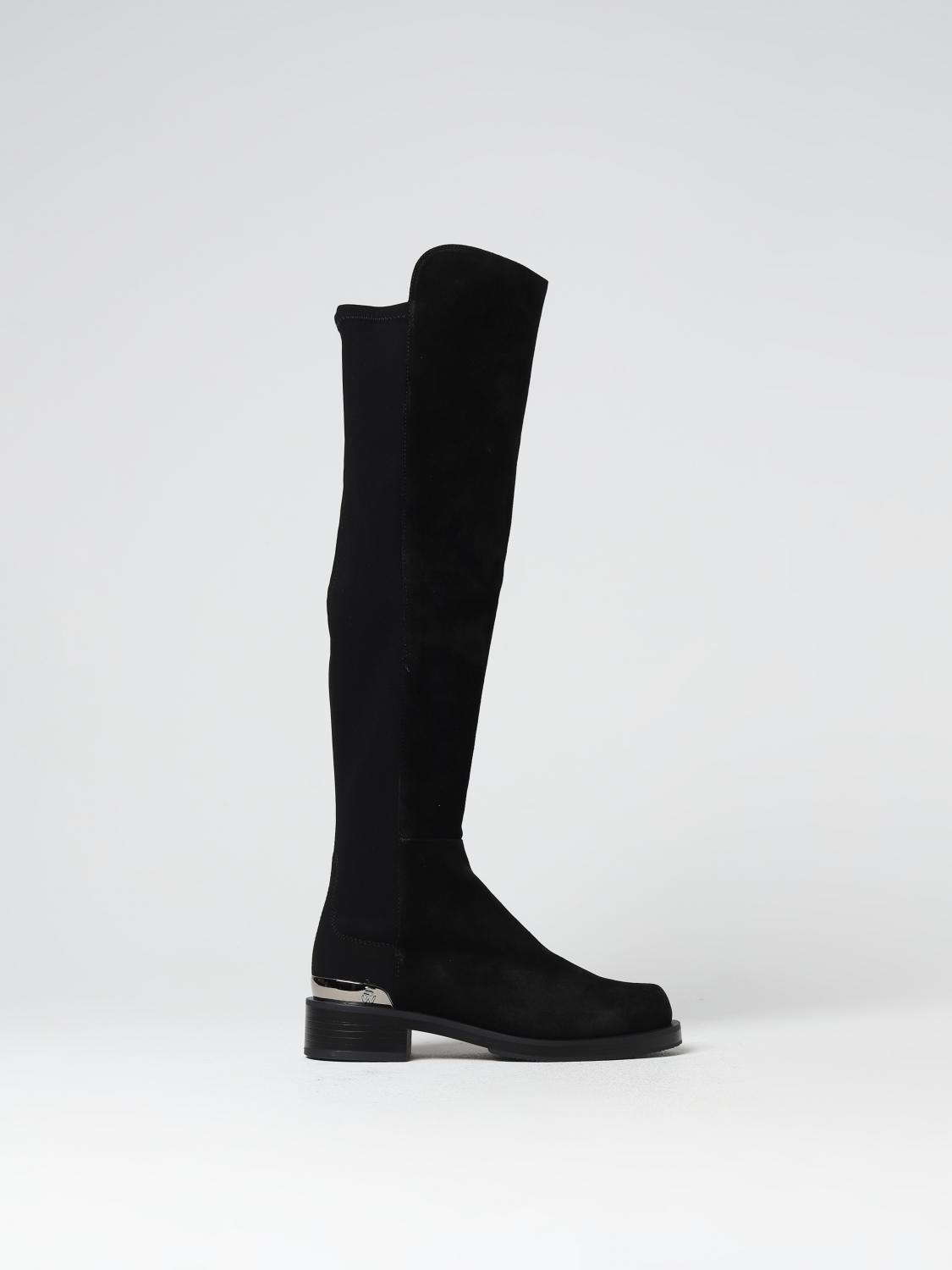 STUART WEITZMAN BOOTS: Stuart Weitzman 5050 boots in suede and stretch fabric, Black - Img 1