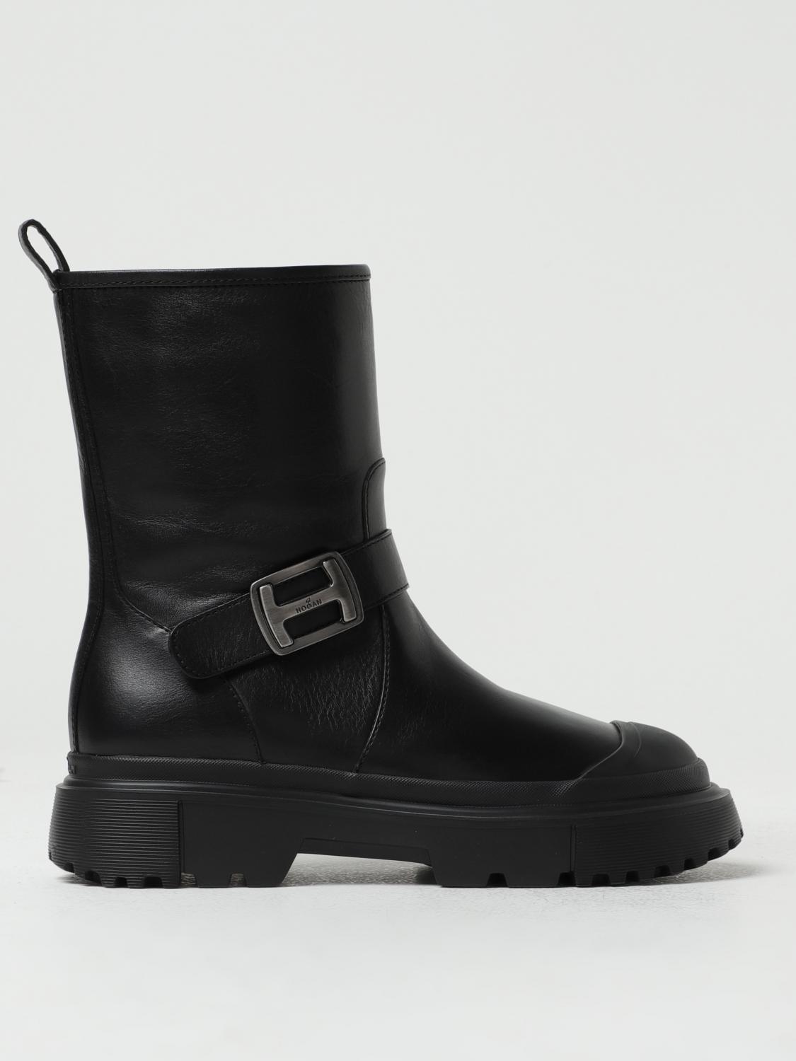 HOGAN FLAT ANKLE BOOTS: Hogan H619 leather ankle boots, Black - Img 1