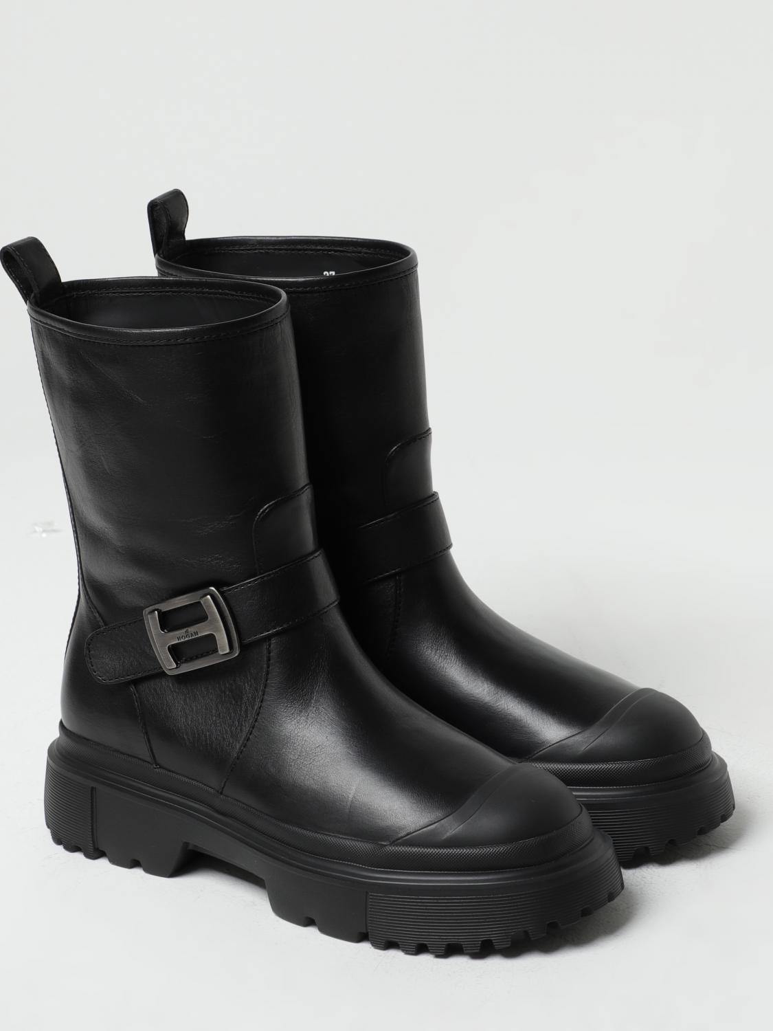 HOGAN FLAT ANKLE BOOTS: Hogan H619 leather ankle boots, Black - Img 2