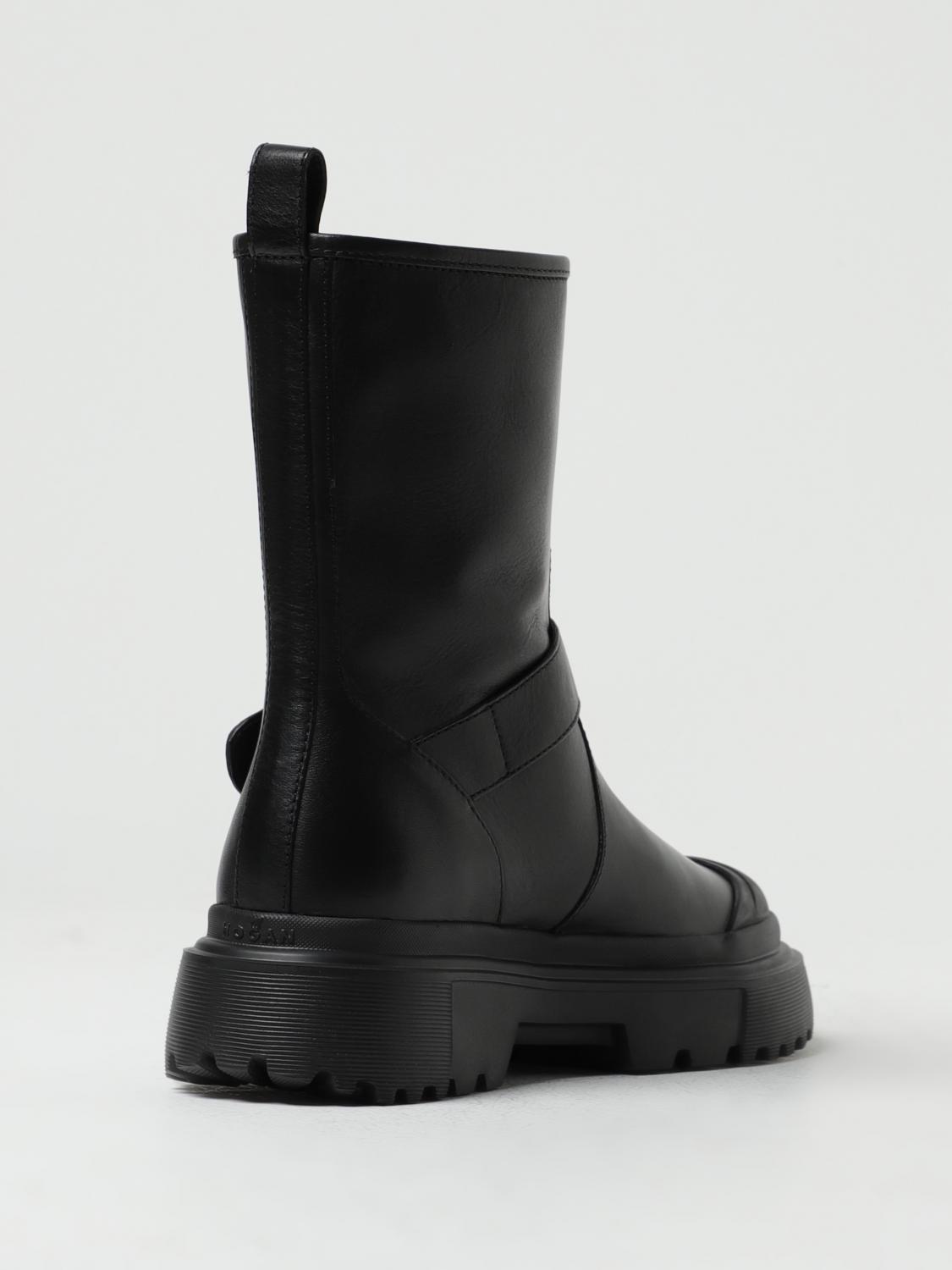 HOGAN FLAT ANKLE BOOTS: Hogan H619 leather ankle boots, Black - Img 3