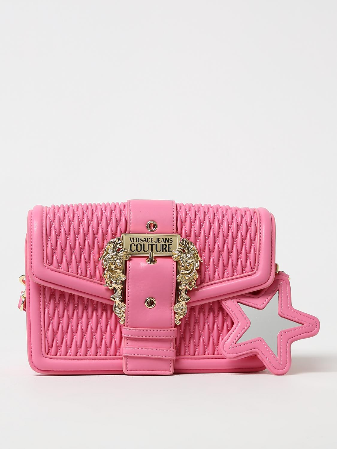 VERSACE JEANS COUTURE BORSA A SPALLA: Borsa Versace Jeans Couture in nappa sintetica con specchietto, Rosa - Img 1