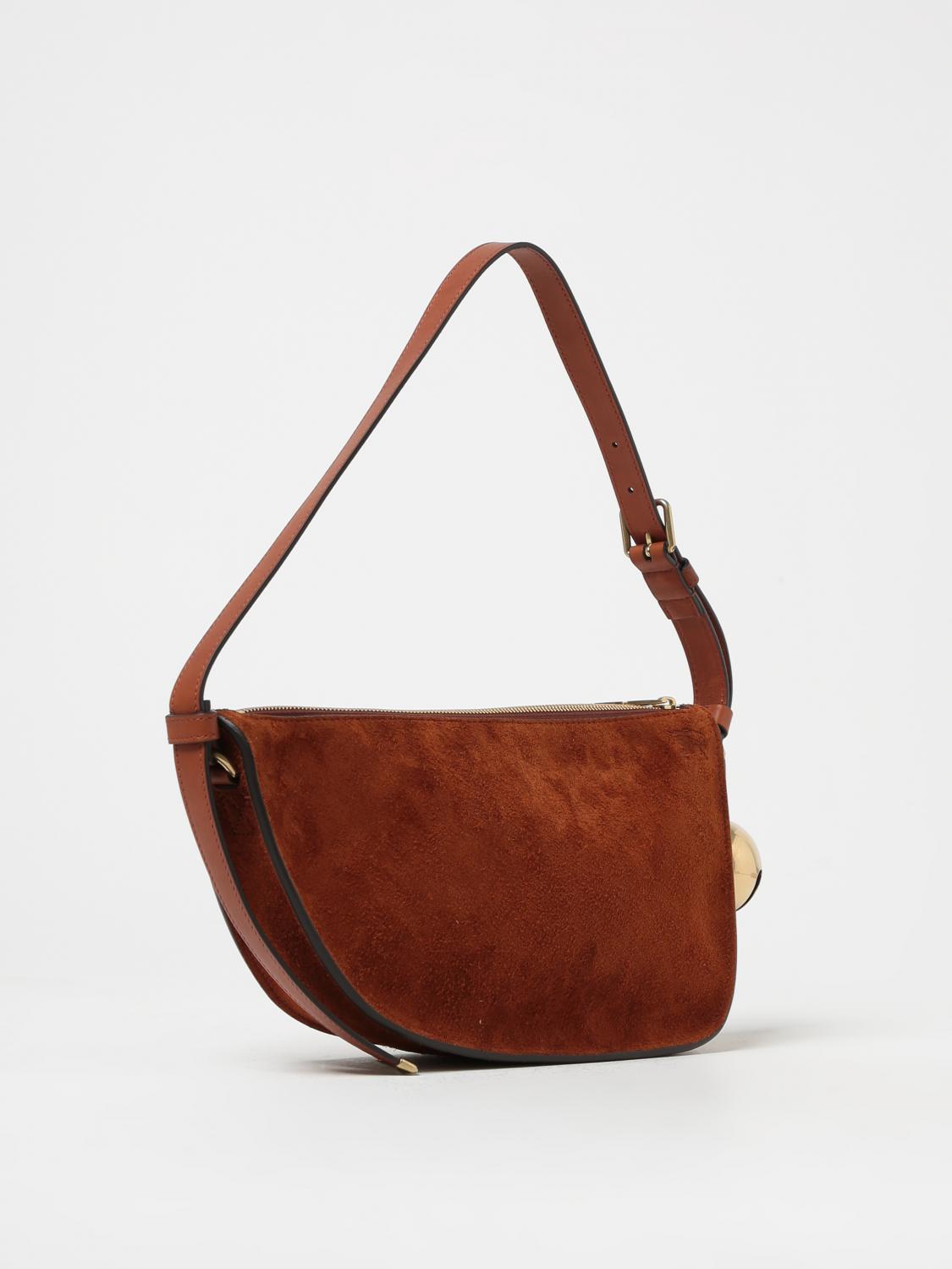 BURBERRY: Shield Sling bag in suede with charm - Brown
