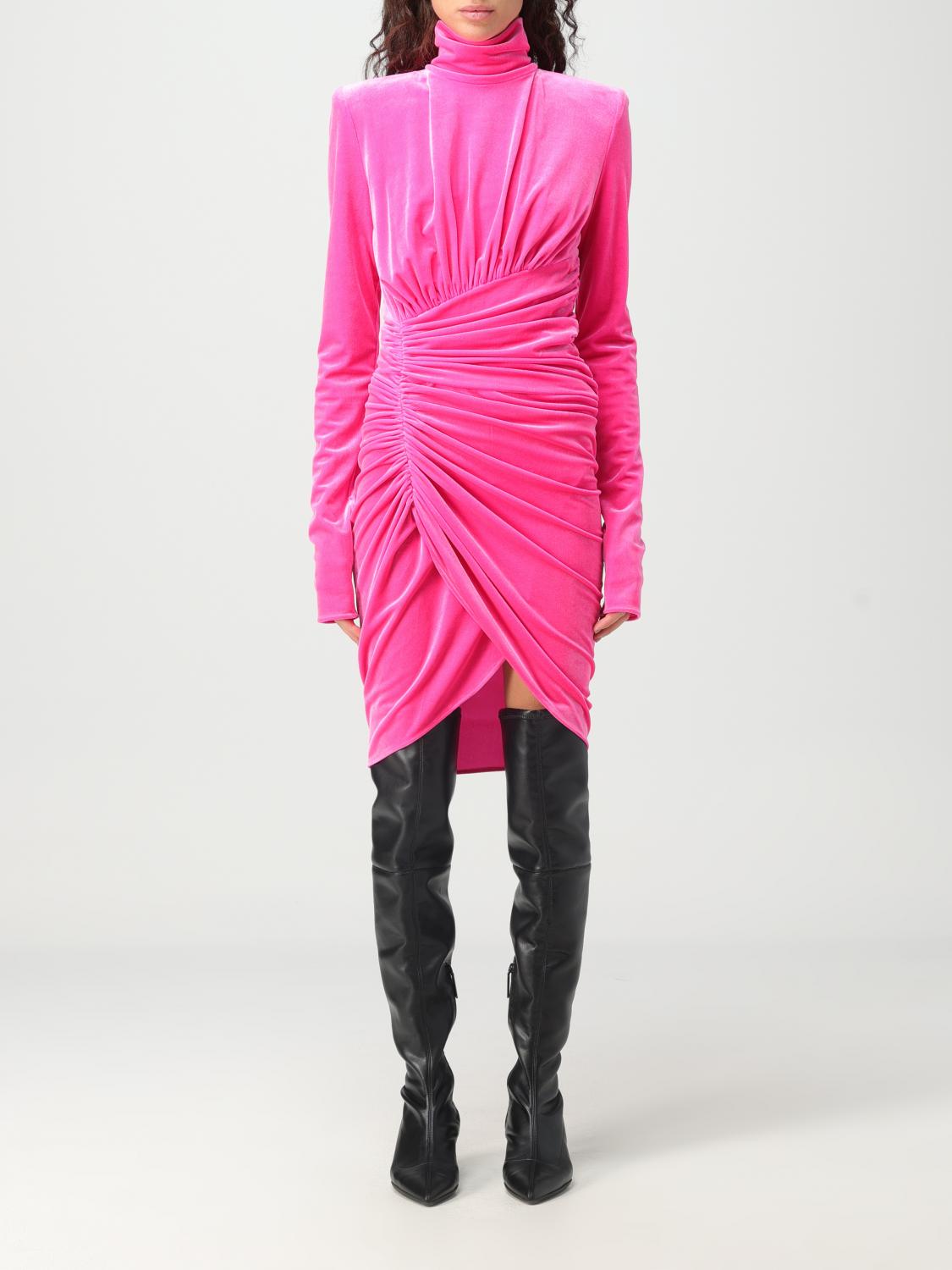 alexandre vauthier pink dress ALEXANDRE VAUTHIER metallic pink sequinned knitted halter backless gown dress