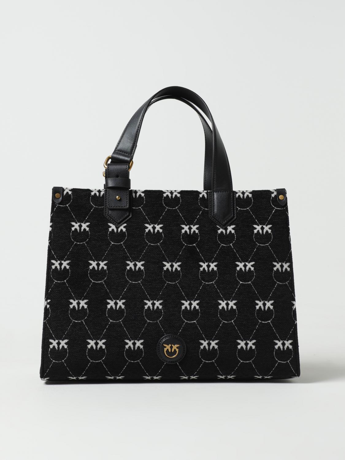 PINKO BORSA TOTE: Borsa Pinko in ciniglia jacquard con tracolla, Nero - Img 1