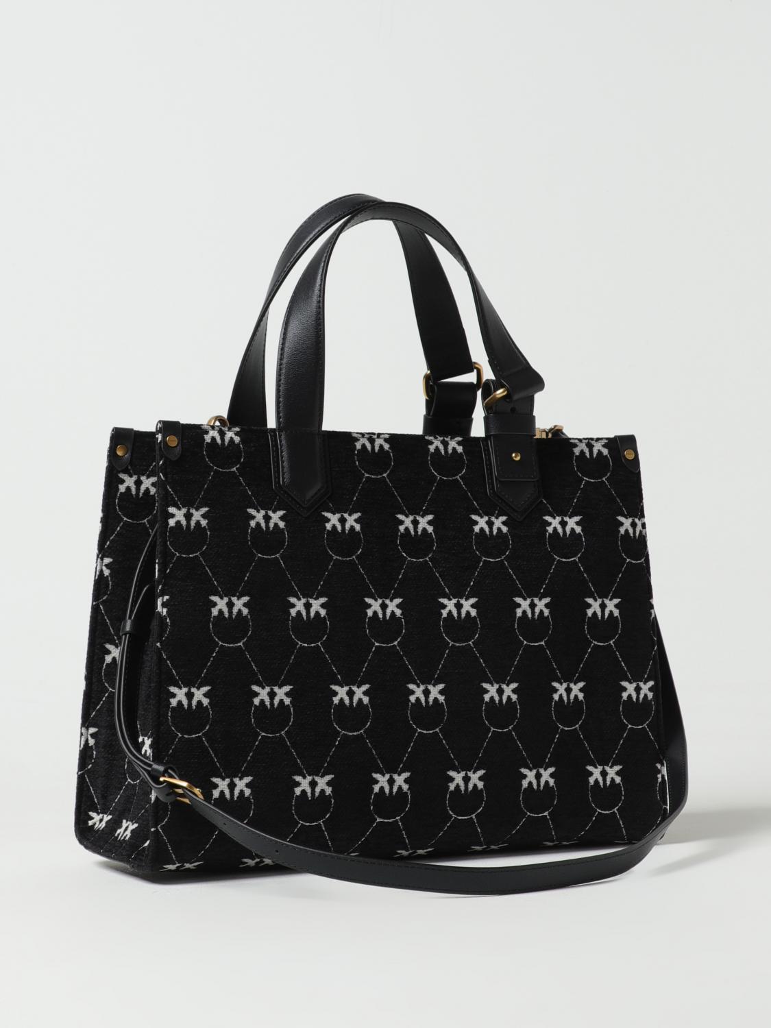 PINKO BORSA TOTE: Borsa Pinko in ciniglia jacquard con tracolla, Nero - Img 2