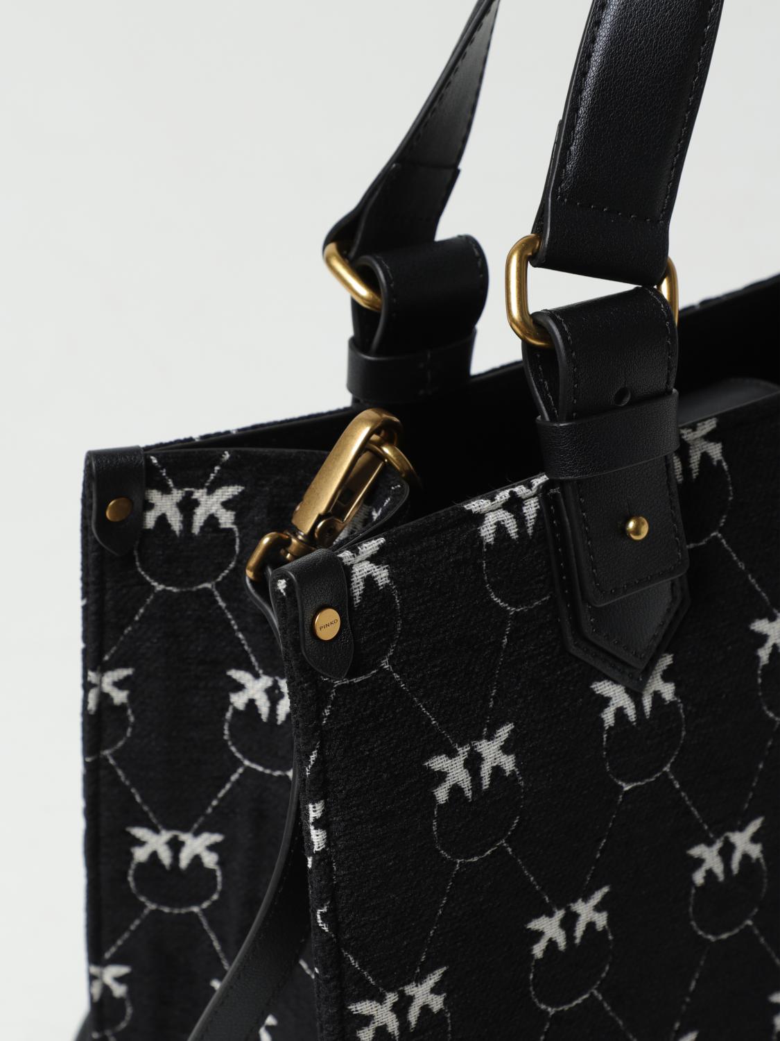 PINKO BORSA TOTE: Borsa Pinko in ciniglia jacquard con tracolla, Nero - Img 3
