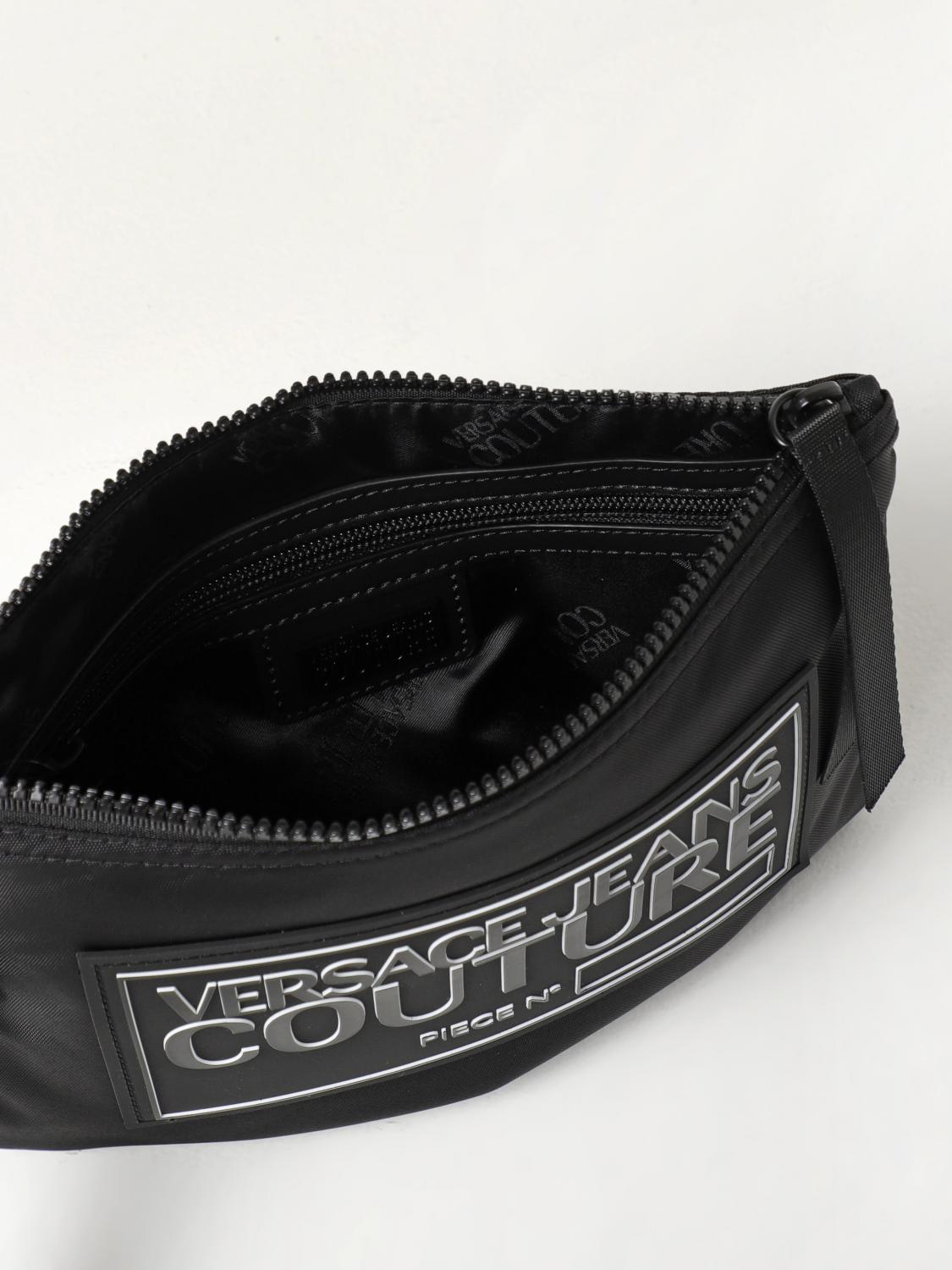 VERSACE JEANS COUTURE PORTADOCUMENTI: Clutch Versace Jeans Couture in nylon con patch logo, Nero - Img 3