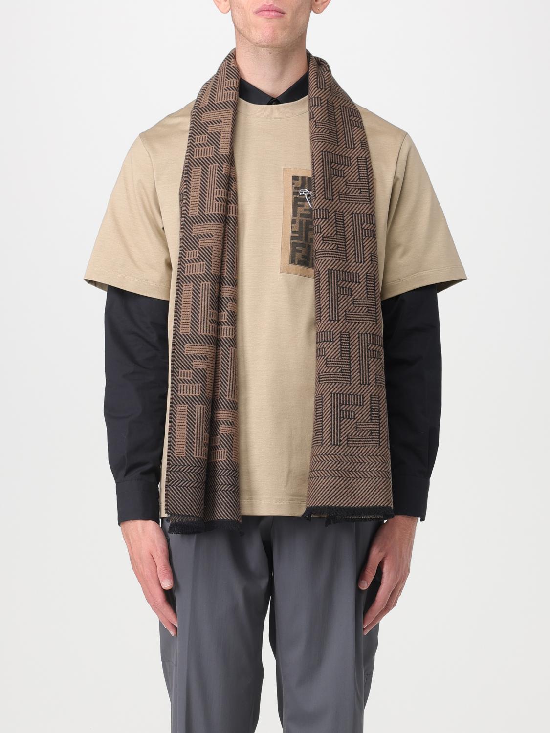 FENDI SCARF: Fendi scarf in wool and silk with FF jacquard monogram, Brown - Img 2