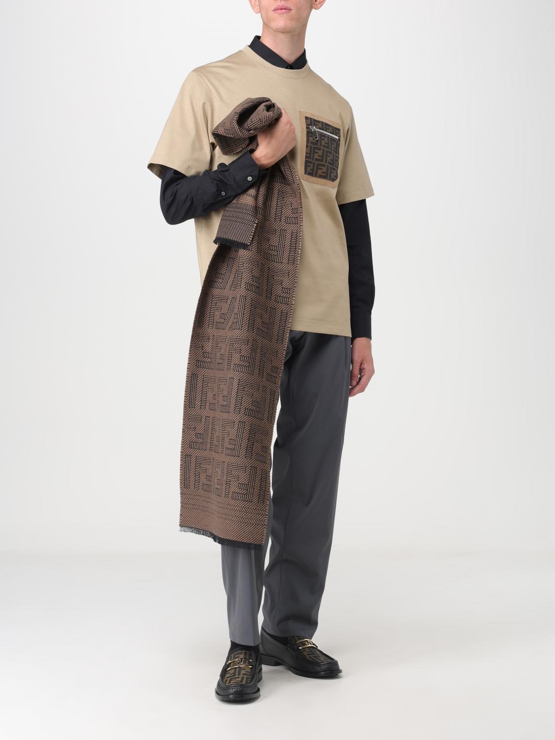 FENDI SCARF: Fendi scarf in wool and silk with FF jacquard monogram, Brown - Img 4