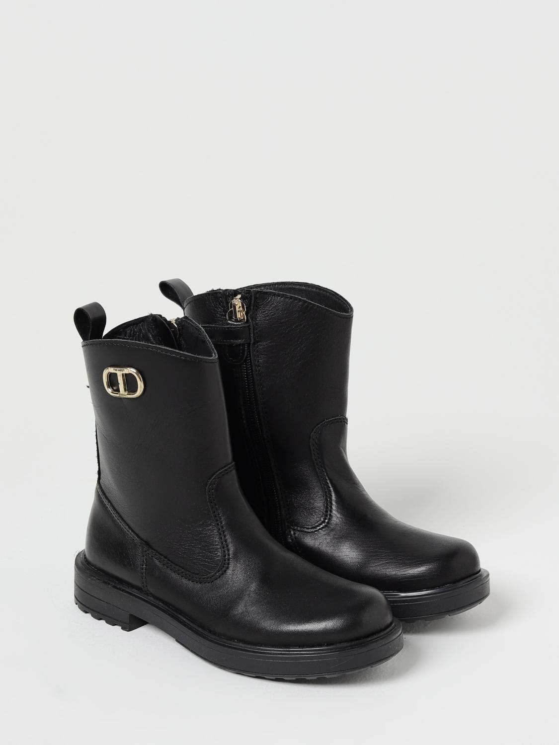 TWINSET SHOES: Twinset leather ankle boots with Oval T applied, Black - Img 2