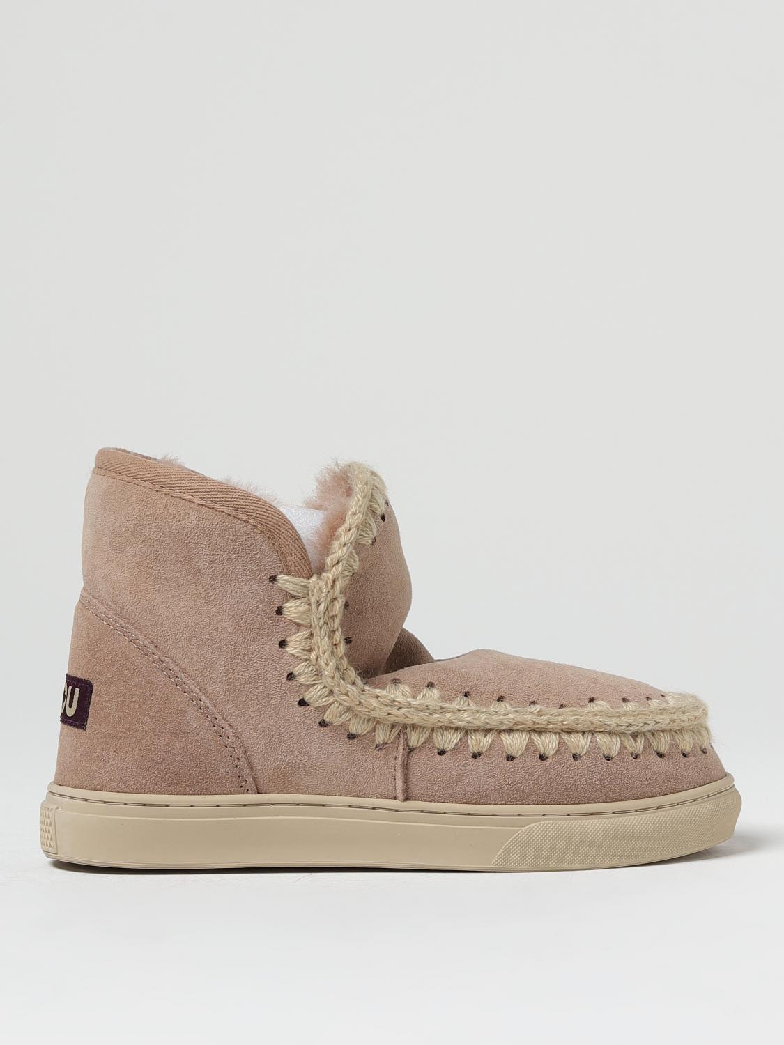 MOU STIVALI: Stivaletto Eskimo Mou in camoscio con cuciture di lana , Beige - Img 1