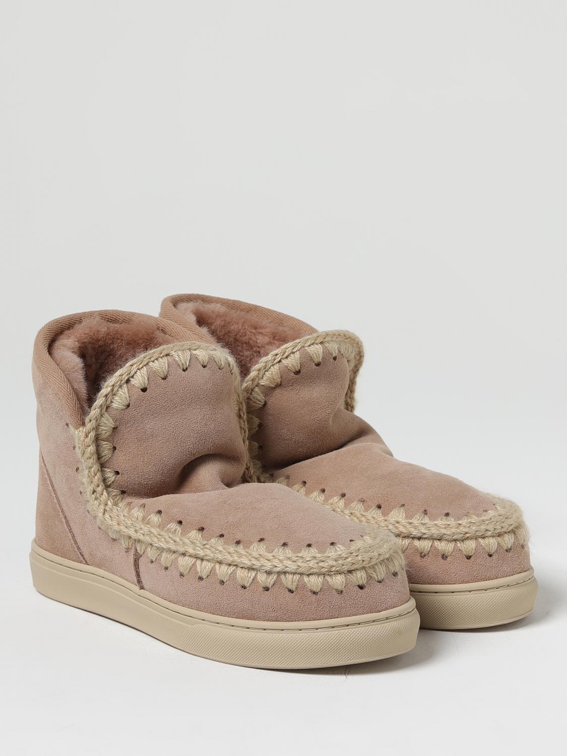 MOU STIVALI: Stivaletto Eskimo Mou in camoscio con cuciture di lana , Beige - Img 2