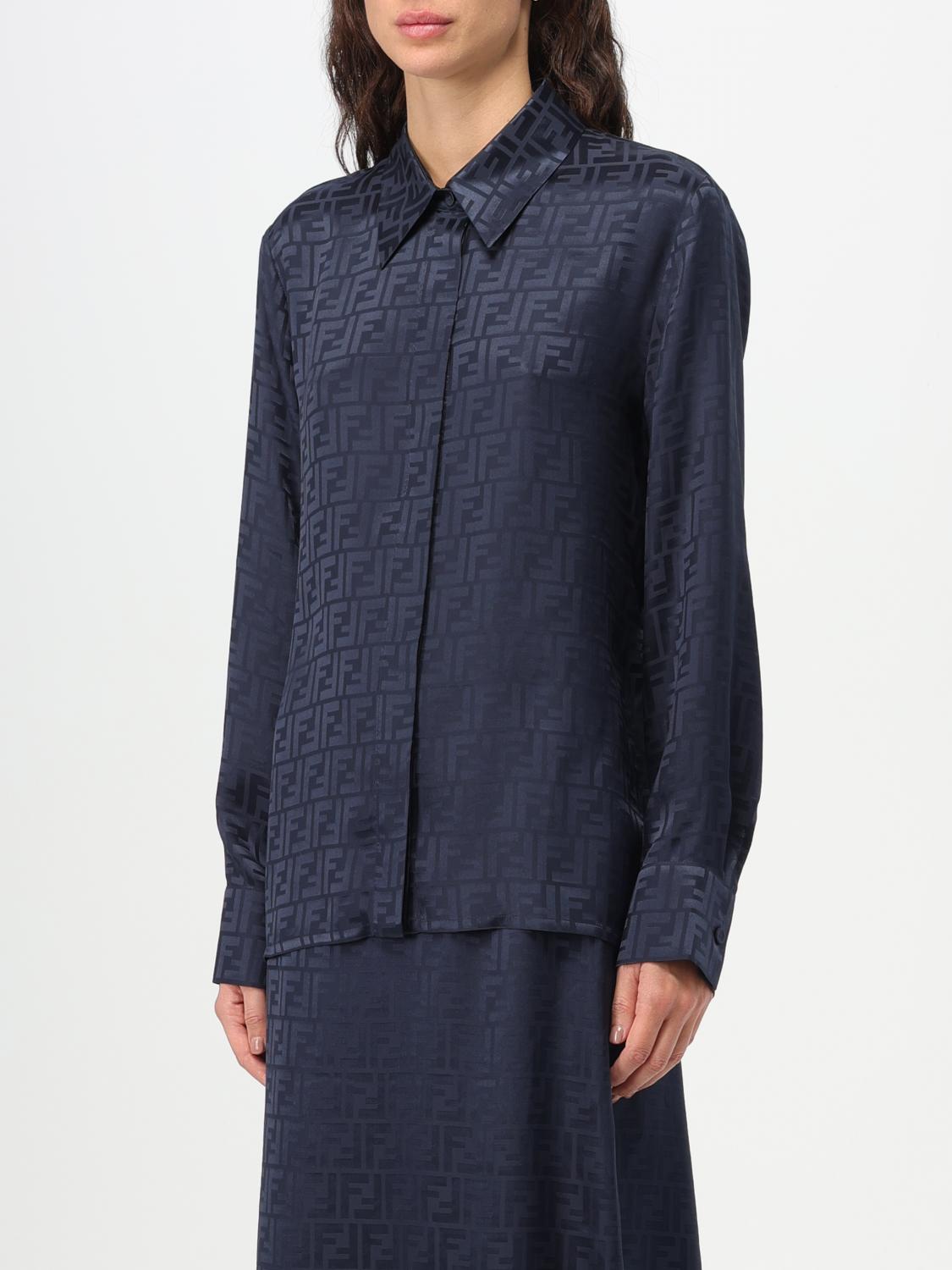 フェンディ FENDI FFモチーフ FS8140 AJ0Z シャツ Fendi silk shirt with FF jacquard monogram - Blue | FS8140AJ0Z