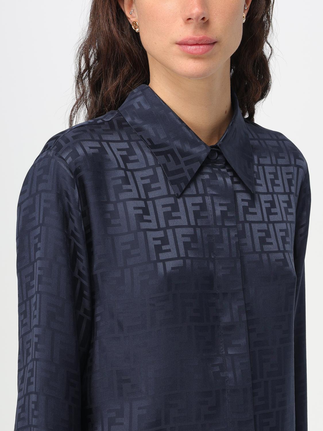フェンディ FENDI FFモチーフ FS8140 AJ0Z シャツ Fendi silk shirt with FF jacquard monogram - Blue | FS8140AJ0Z