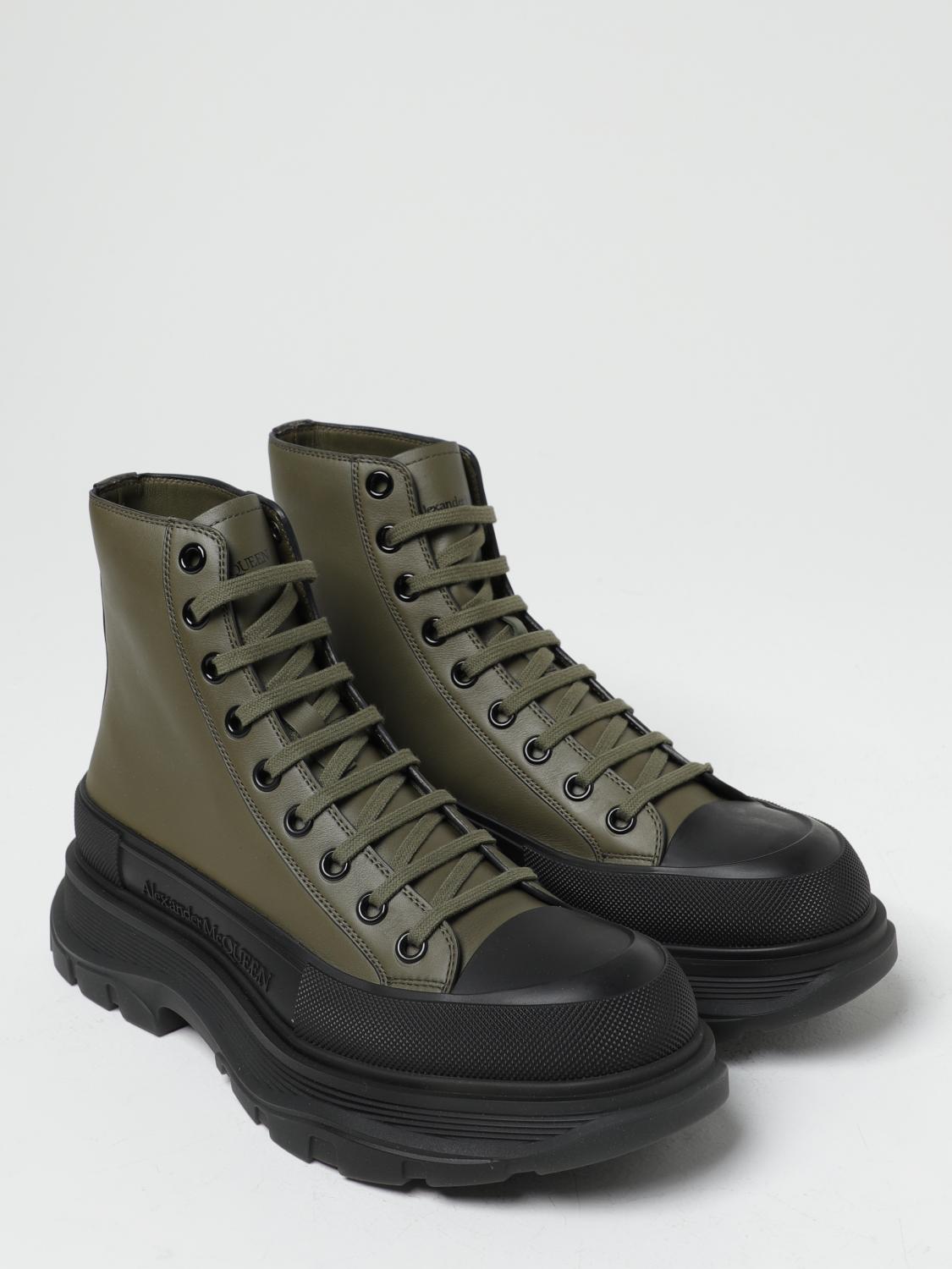 Alexander McQueen Men Olive Lace Up Boots Alexander McQueen Green Leather Tread Slick Boots Alexander  main image 2
