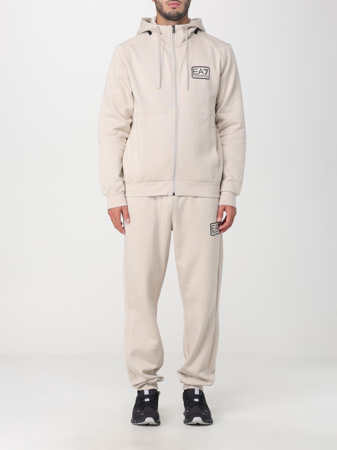EA7: Tuta in miso cotone con cappucio Argento Pantaloni Ea7