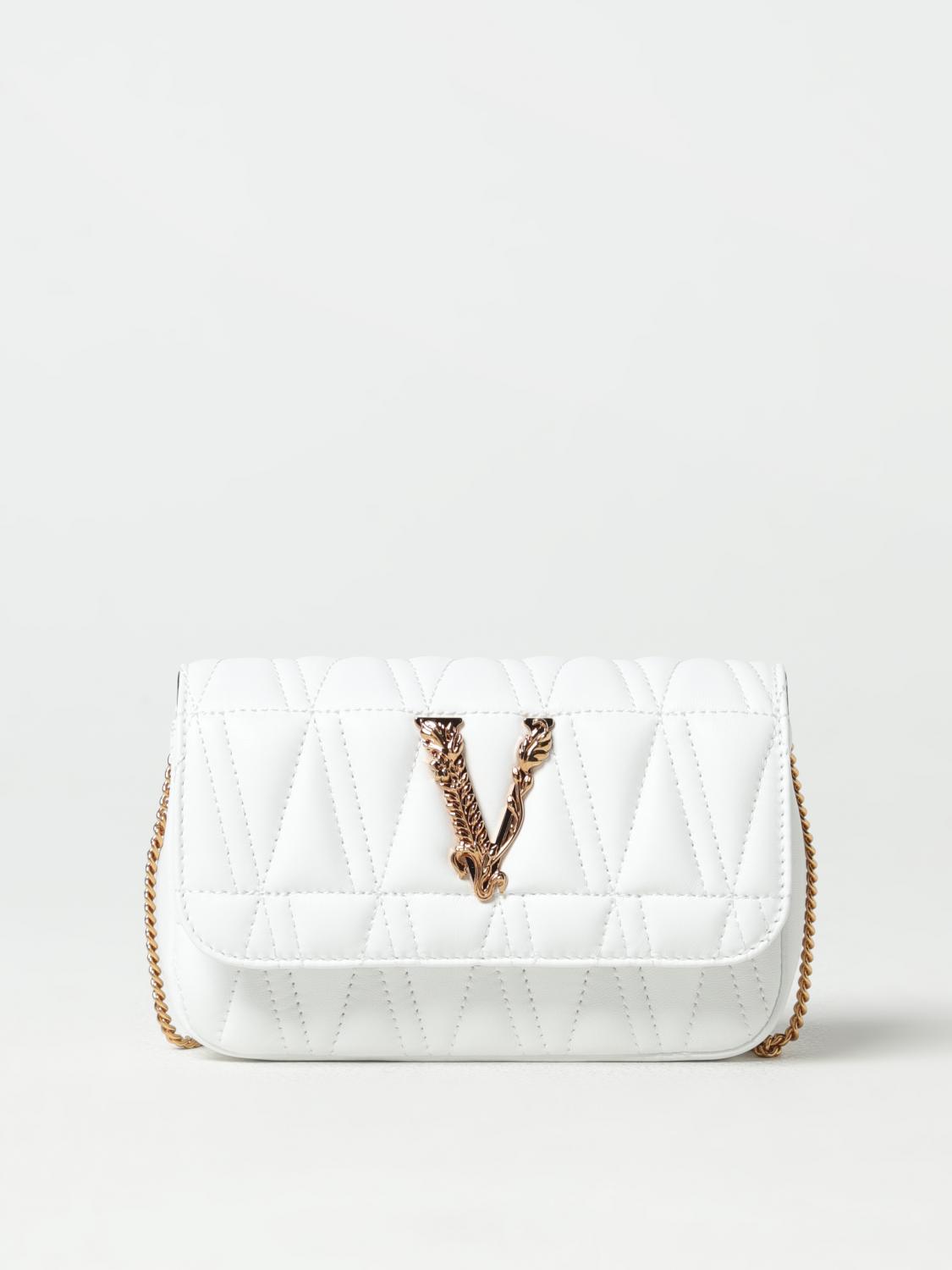 VERSACE: Virtus clutch in quilted nappa White Versace mini bag