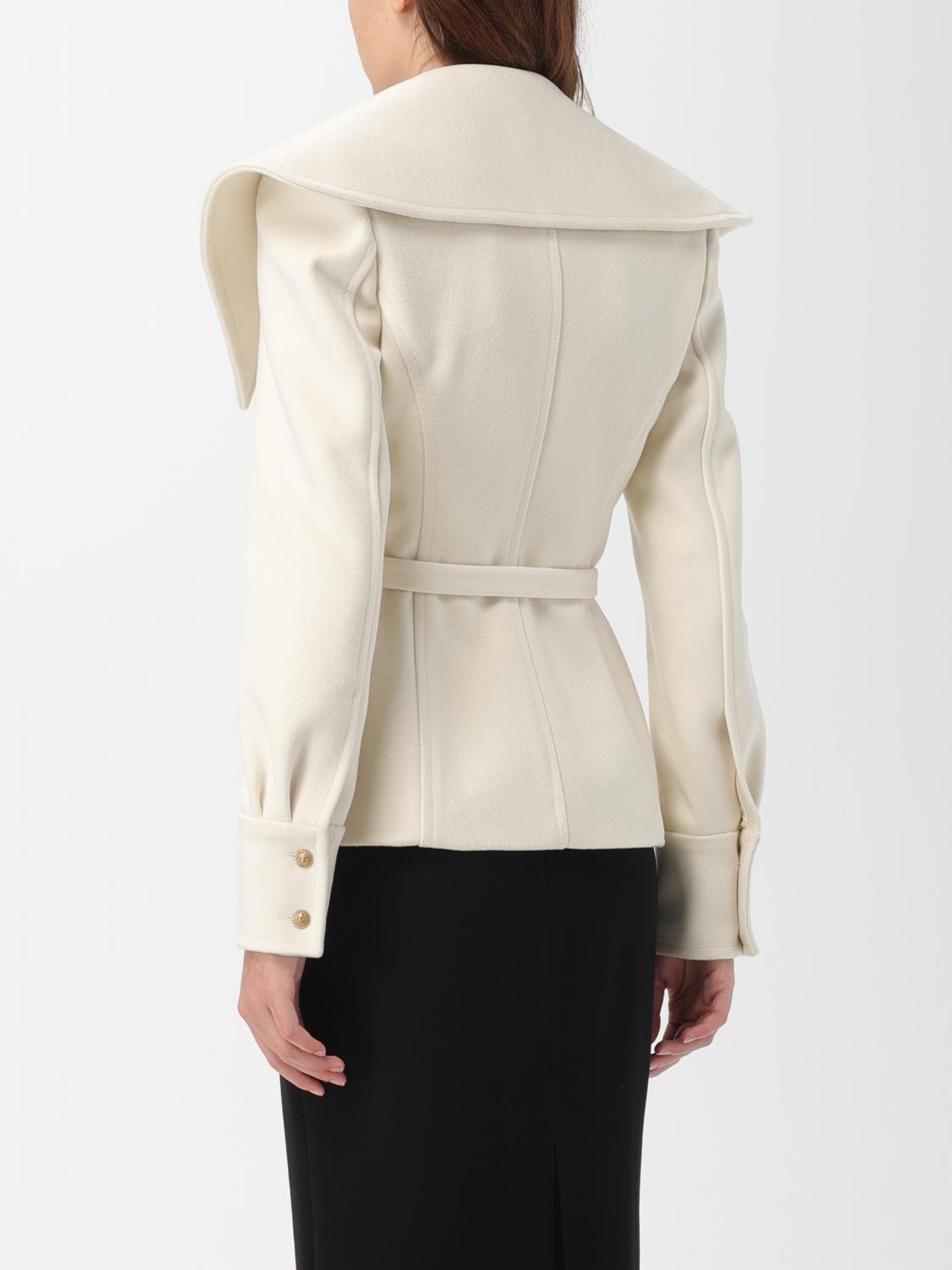 コート BALMAIN Woman Coat White BF0TE160WB72 0FA WHITE BALMAIN BELTED DOUBLE-BREASTED PEACOAT (BF0TE160WB72