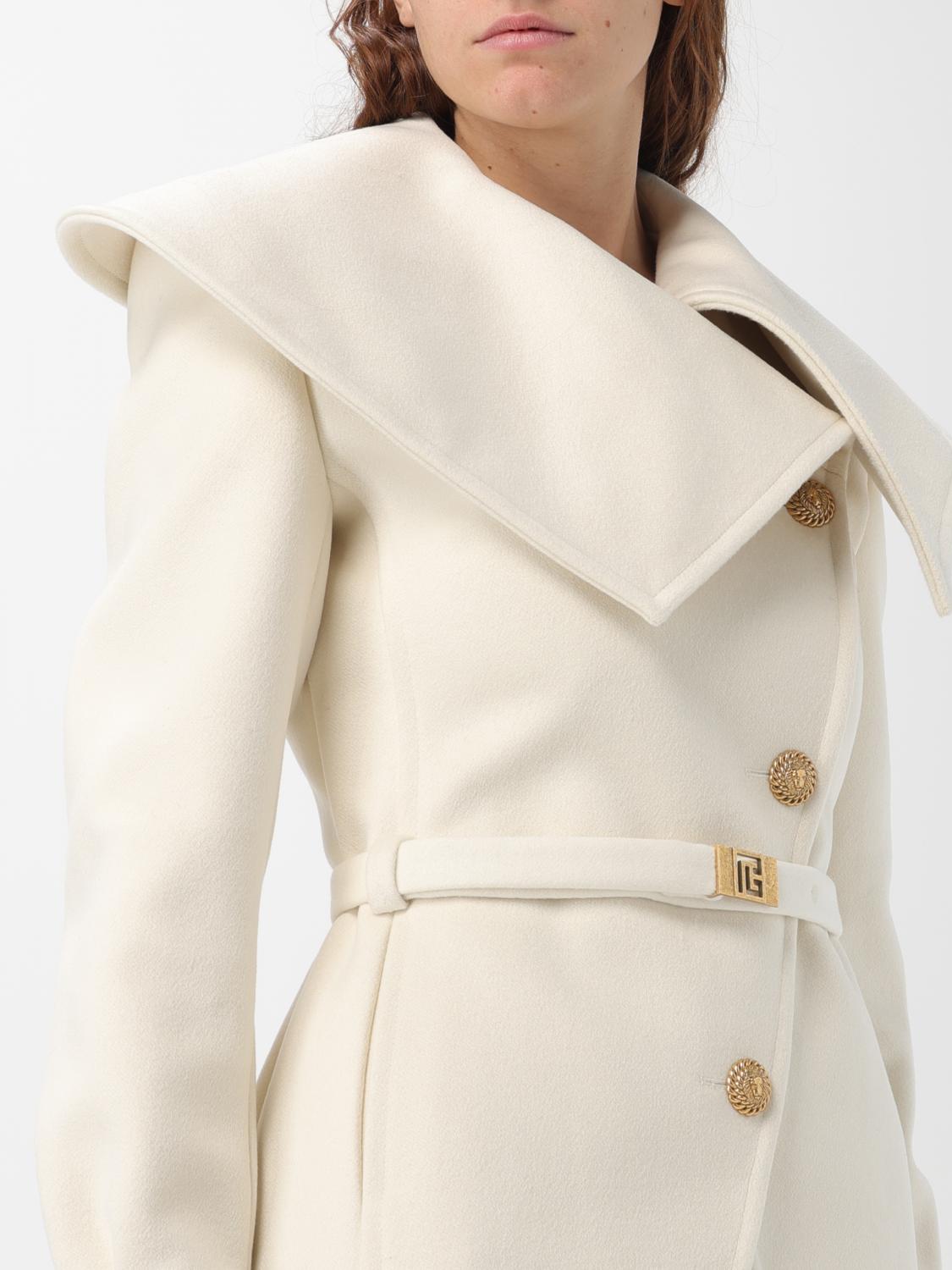 コート BALMAIN Woman Coat White BF0TE160WB72 0FA WHITE BALMAIN BELTED DOUBLE-BREASTED PEACOAT (BF0TE160WB72