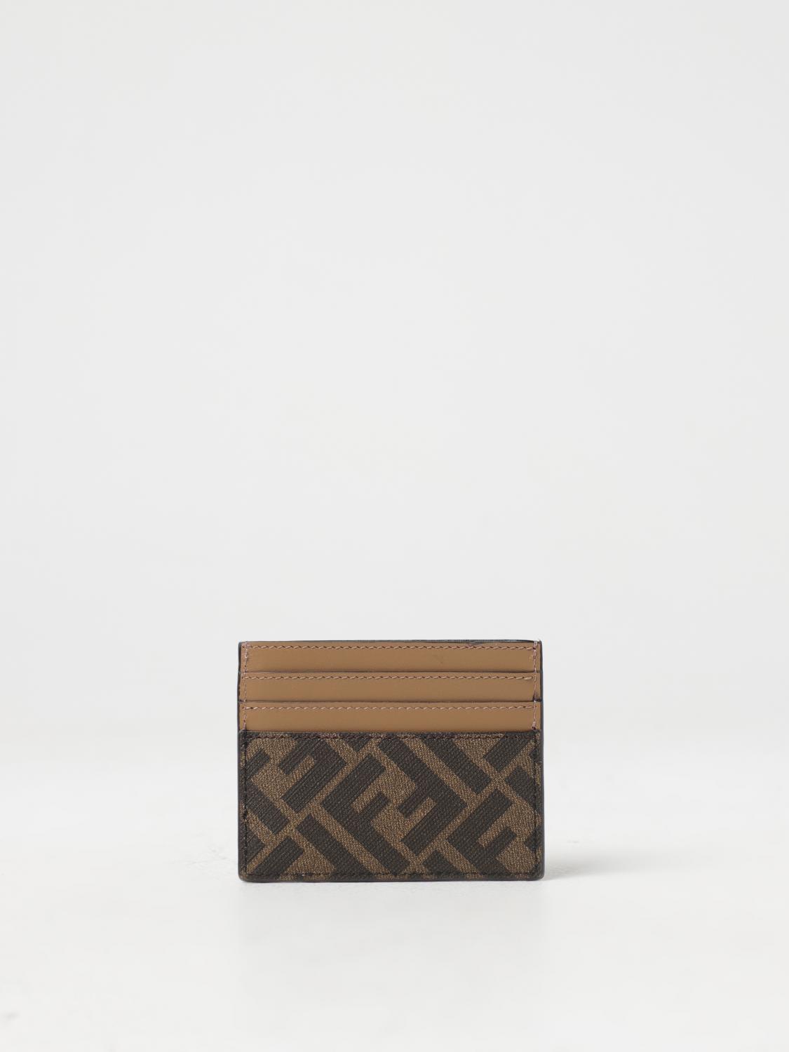 FENDI credit card holder in coated cotton and leather Brown Fendi wallet 7M0164AJF8 online at GIGLIO.COM