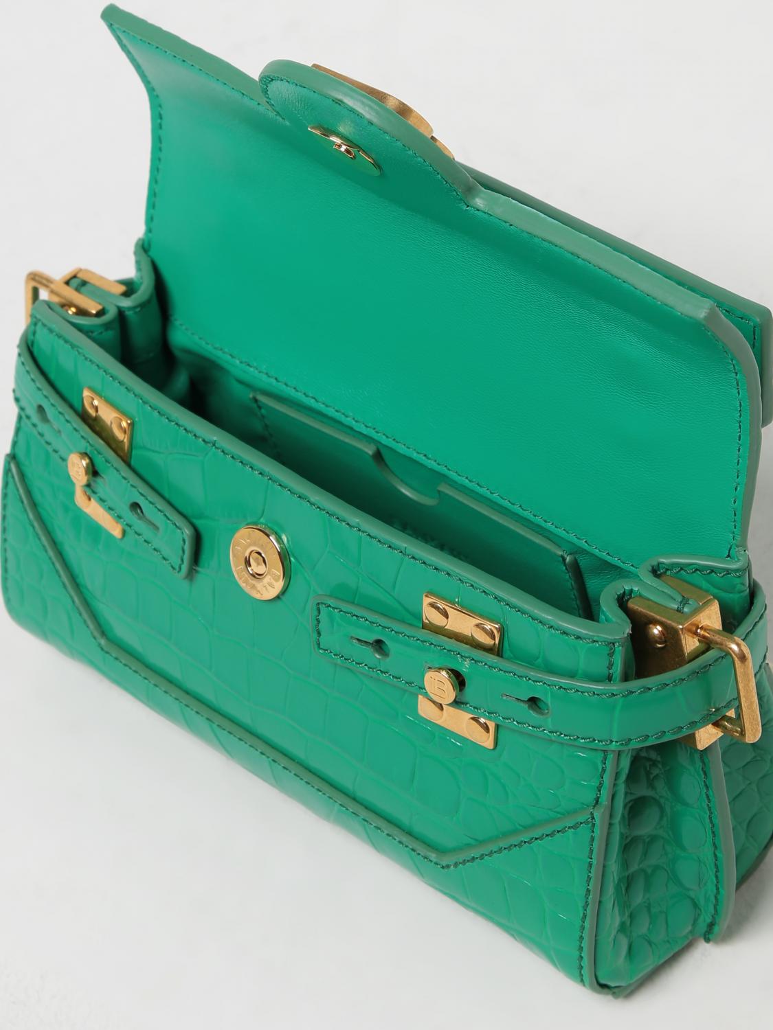 BALMAIN BORSA MINI: Borsa B-Buzz Balmain in pelle stampa cocco, Giada - Img 4