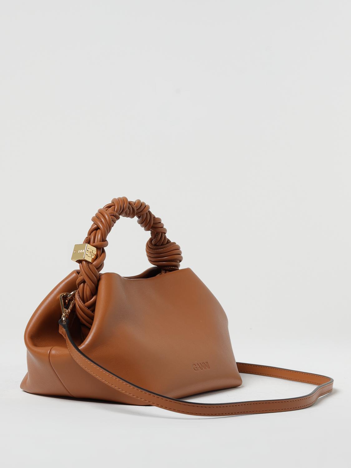 GANNI BORSA A MANO: Borsa Bou Bag Ganni in misto pelle riciclata, Caffe - Img 2