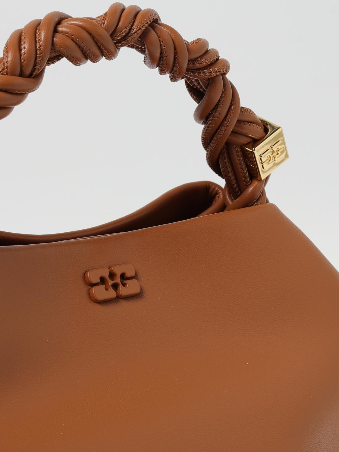 GANNI BORSA A MANO: Borsa Bou Bag Ganni in misto pelle riciclata, Caffe - Img 3