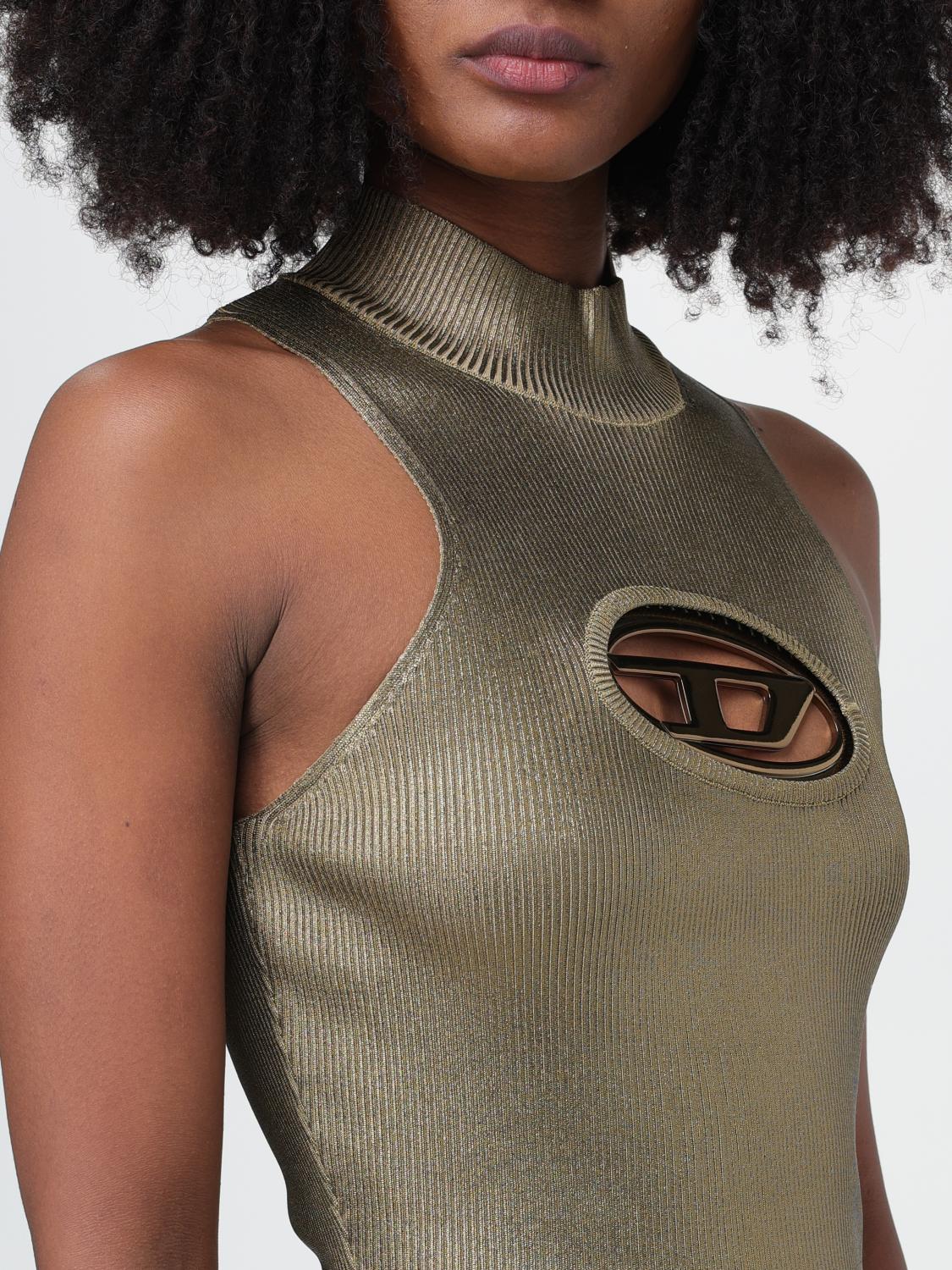 diesel brown dress Diesel Logo Ruched Bodycon Shimmer Maxi Dress Brown