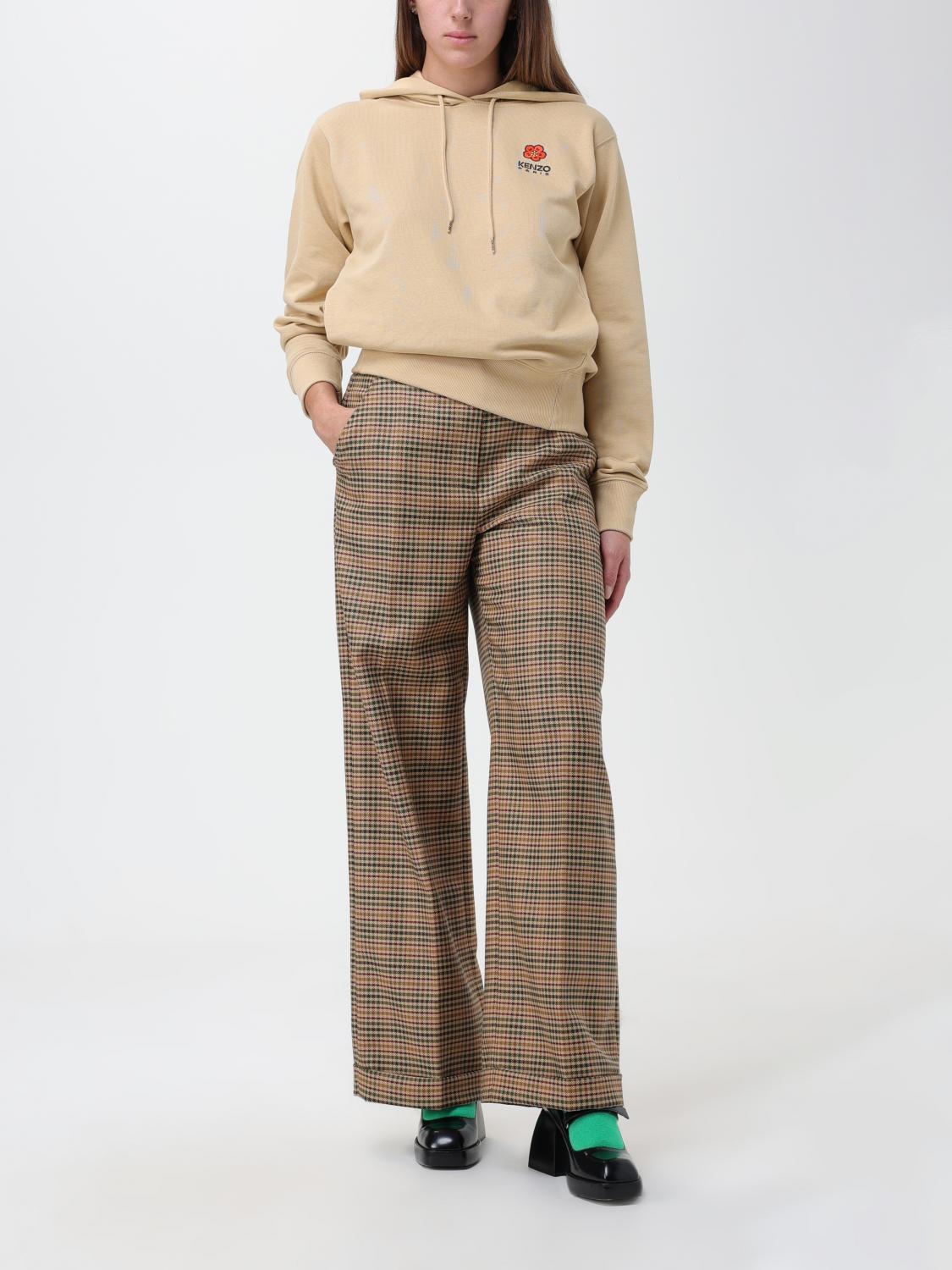 パンツ KENZO Woman Pants Brown FD62PA0719GH 14 Kenzo Outlet: pants in tartan wool blend - Brown | Kenzo