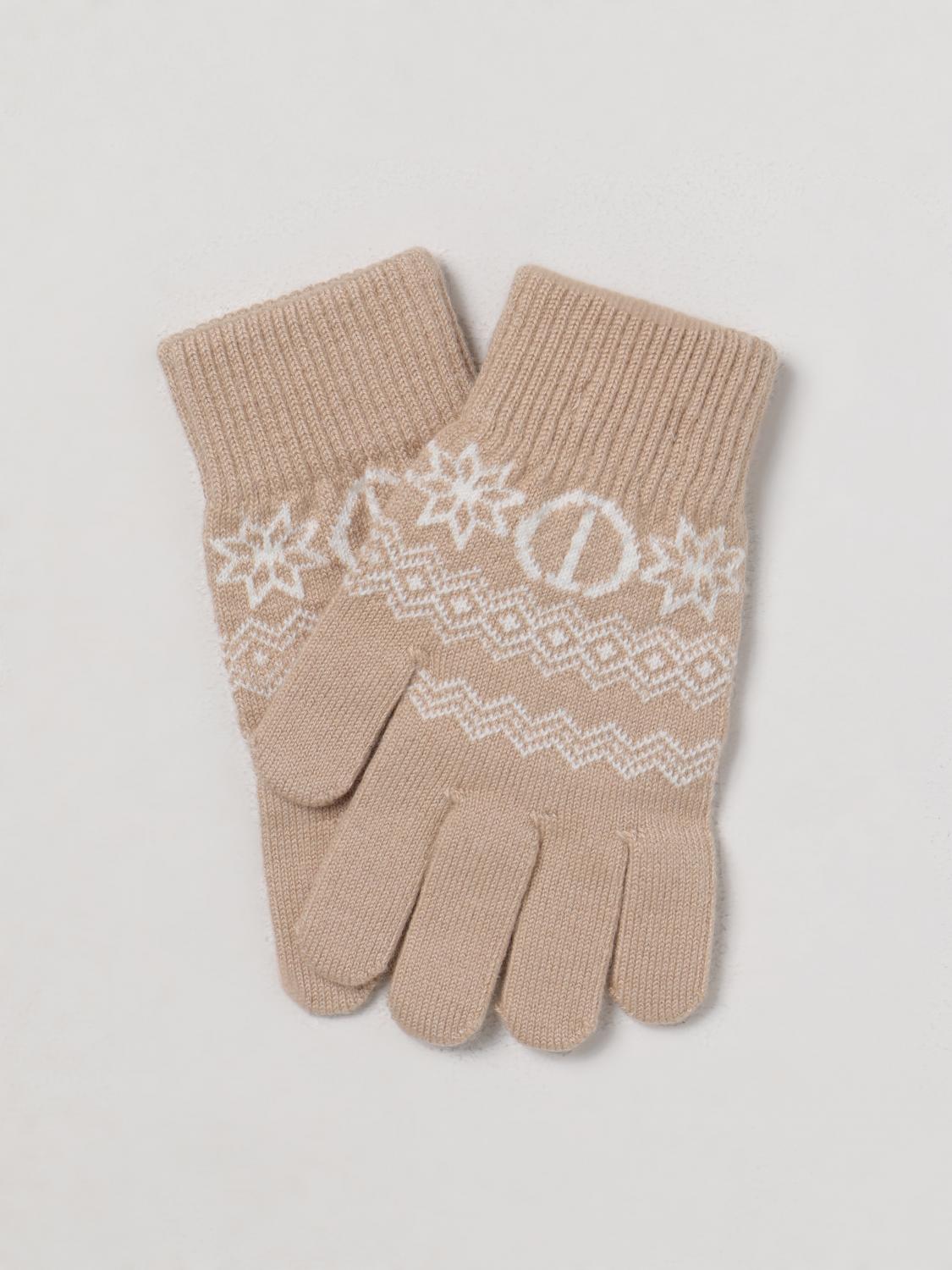 TWINSET GUANTI: Guanti Twinset in misto lana con Oval T e motivo jacquard, Marrone - Img 1