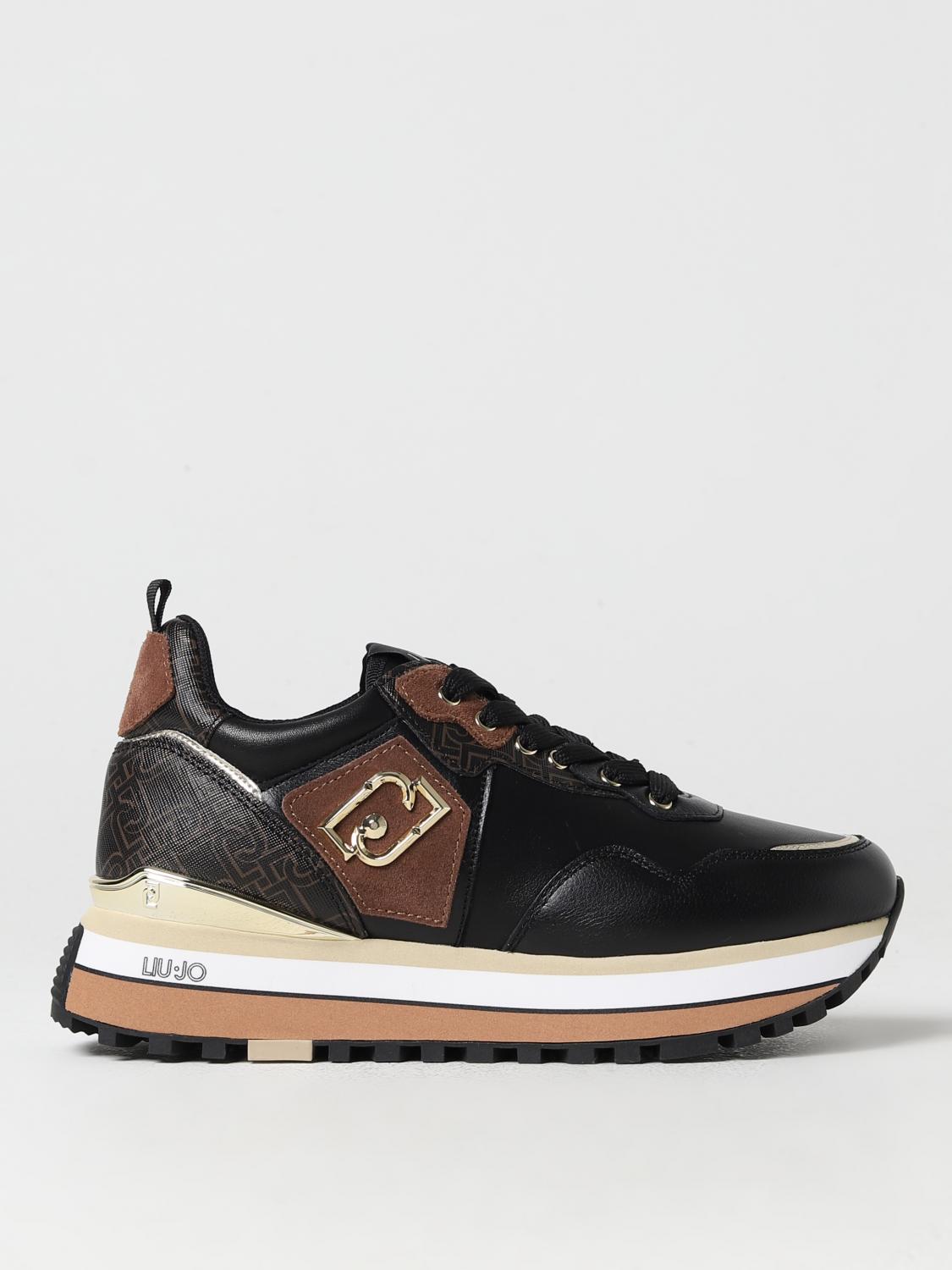 LIU JO SNEAKERS: Sneakers Maxi Wonder Liu Jo in pelle con monogram in metallo e platform, Nero - Img 1