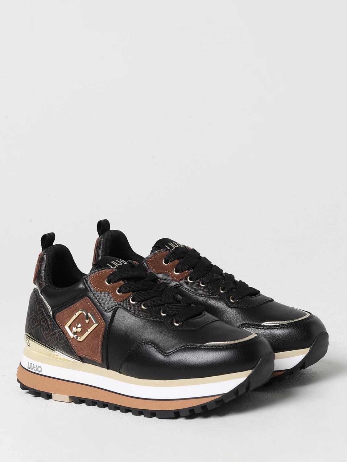LIU JO SNEAKERS: Sneakers Maxi Wonder Liu Jo in pelle con monogram in metallo e platform, Nero - Img 2