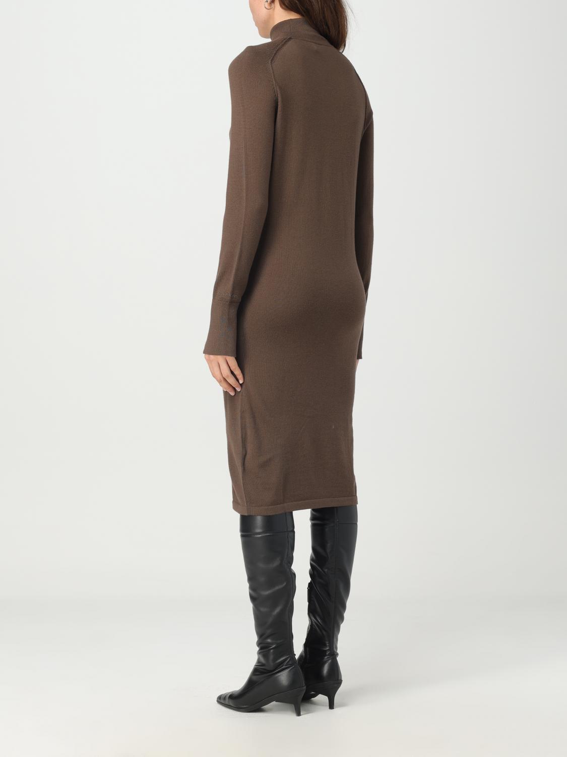 calvin klein brown dress Beige (nude brown)Sheath Short Sleeve V-Neck size 4 13% Nylon Calvin Klein Jeans cosy knit