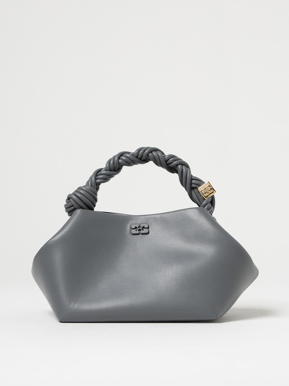GANNI BORSA A MANO: Borsa Bou Ganni in pelle sintetica riciclata, Grigio - Img 1