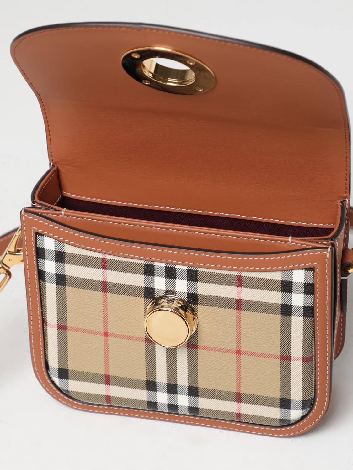 BURBERRY: Elizabeth bag in coated cotton and leather - Beige