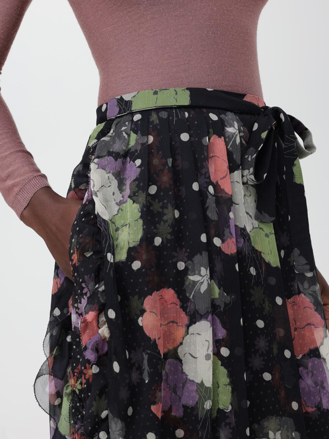 ETRO: silk skirt with floral print and polka dots - Black