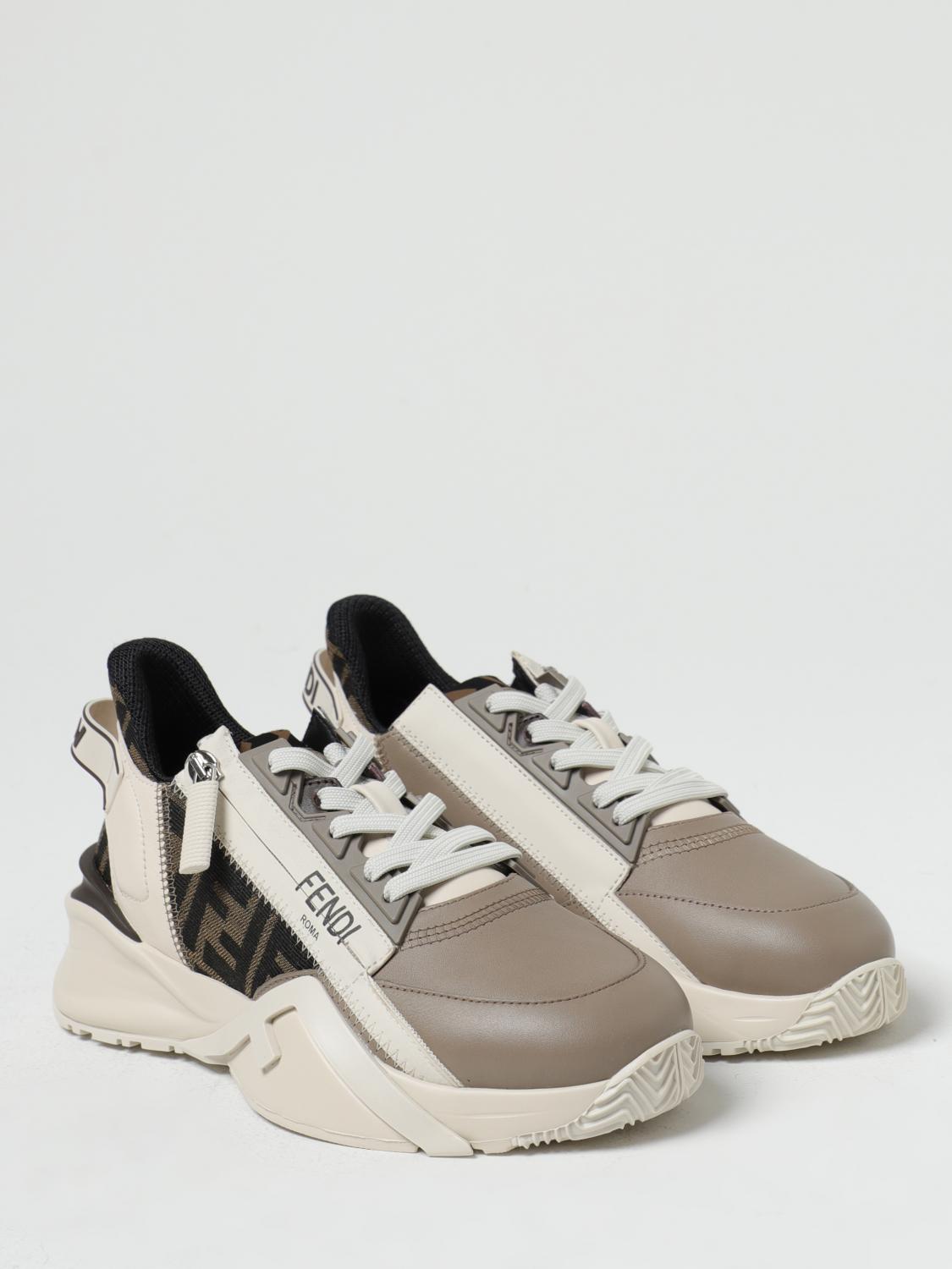 FENDI BASKETS: Baskets Flow Fendi en cuir et tissu jacquard avec zip, Corde - Img 2