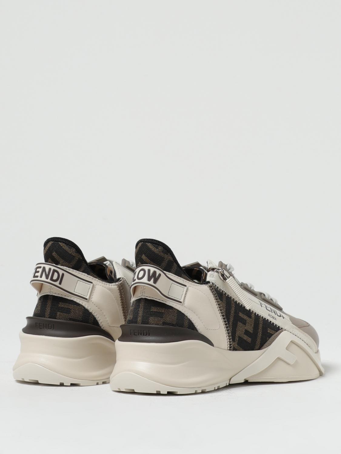 FENDI BASKETS: Baskets Flow Fendi en cuir et tissu jacquard avec zip, Corde - Img 3